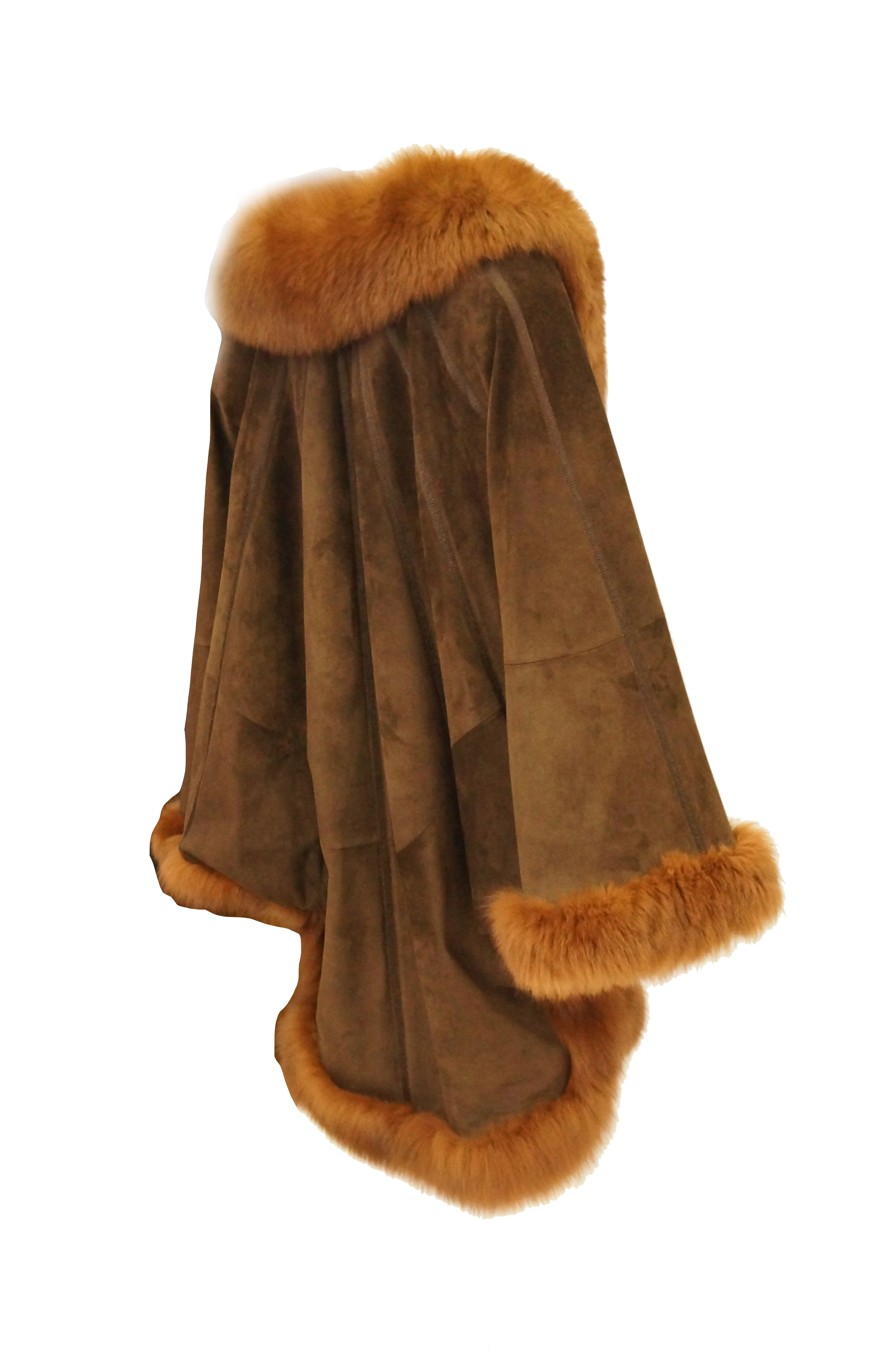 1970s Italian Beltrami Chestnut Suede and Fox Coat