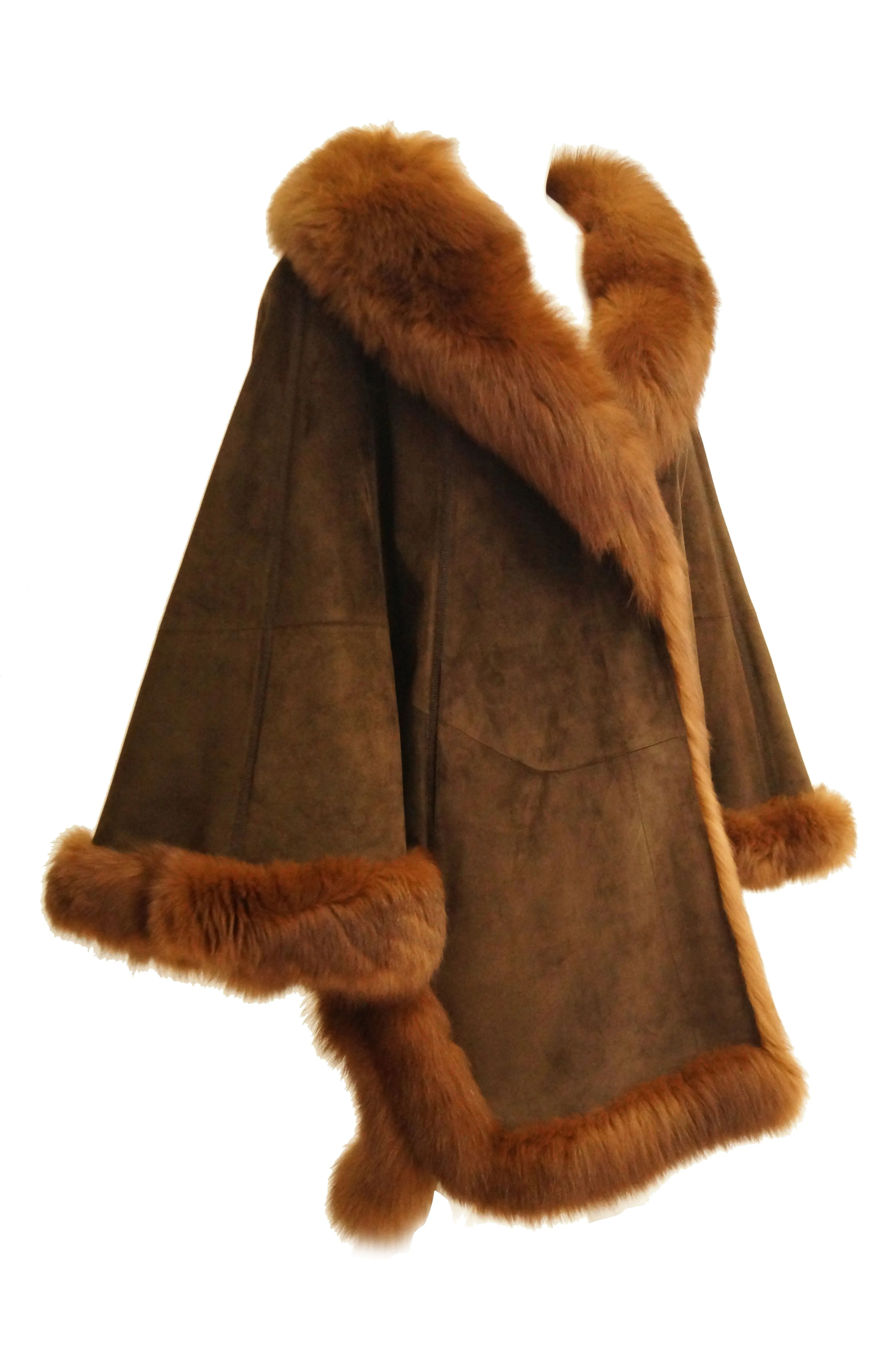 1970s Italian Beltrami Chestnut Suede and Fox Coat