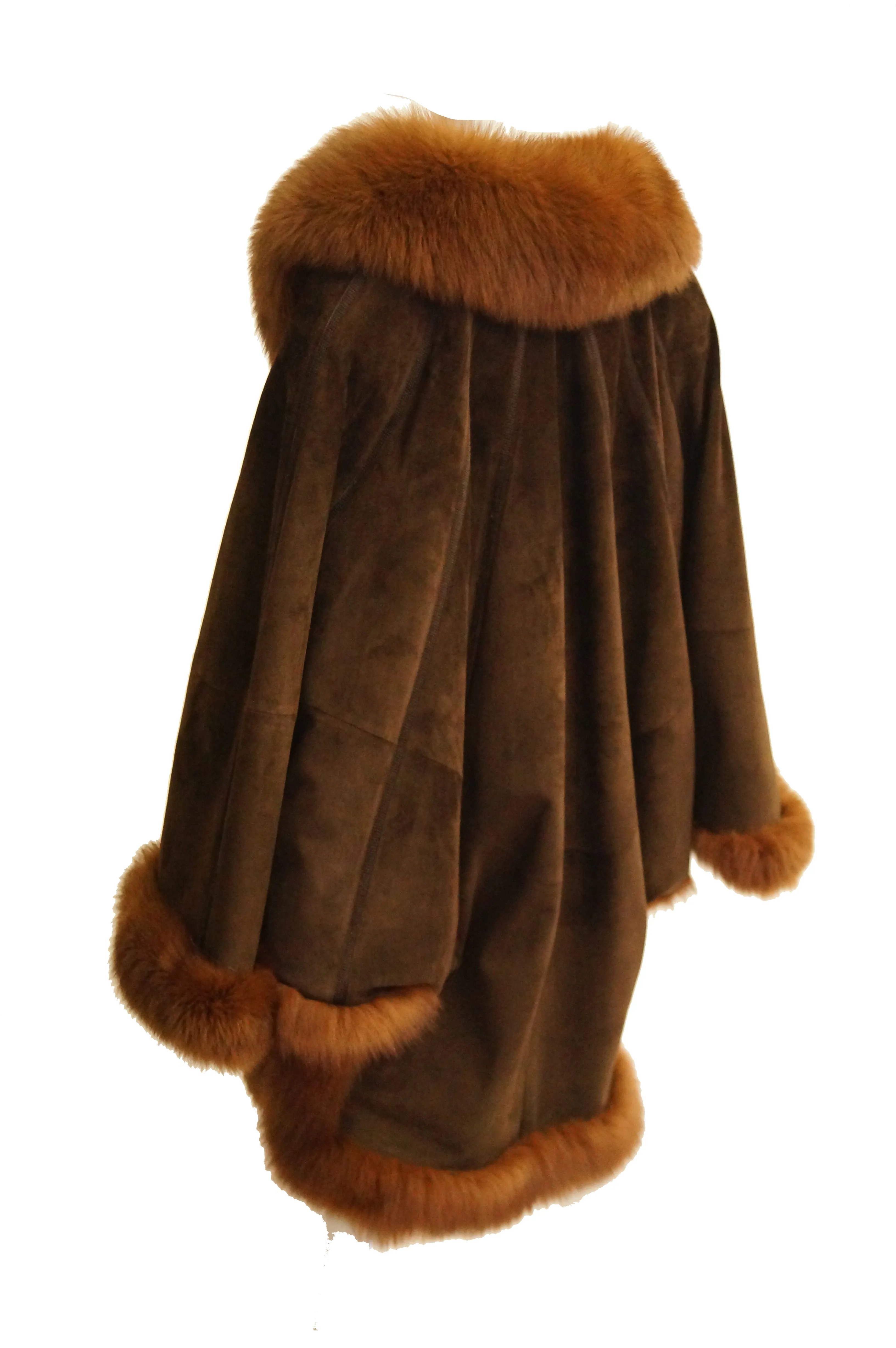 1970s Italian Beltrami Chestnut Suede and Fox Coat