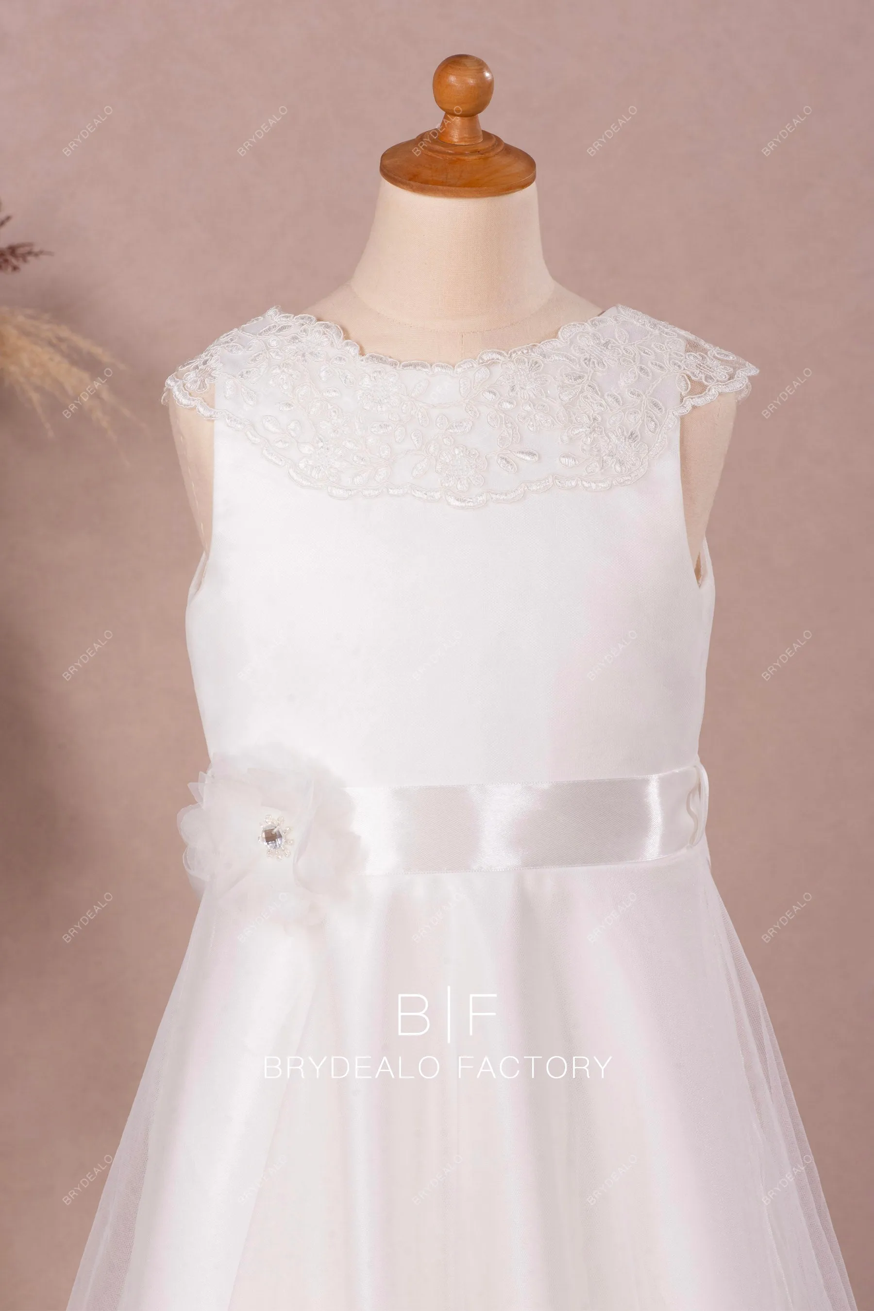 3D Rose Lace Bow A-line Flower Girl Dress