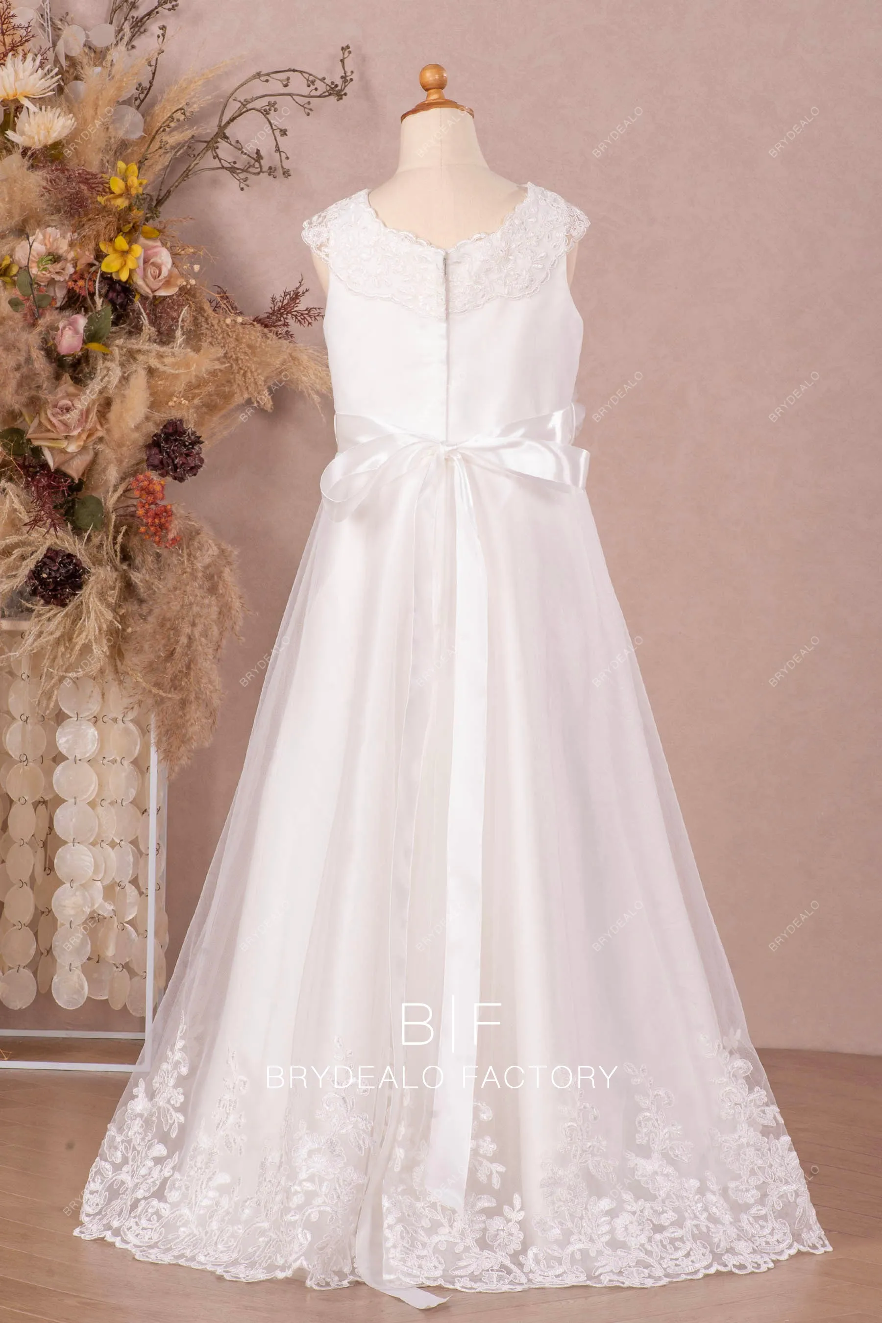 3D Rose Lace Bow A-line Flower Girl Dress