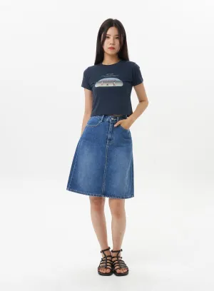 A-Line Denim Midi Skirt OU328