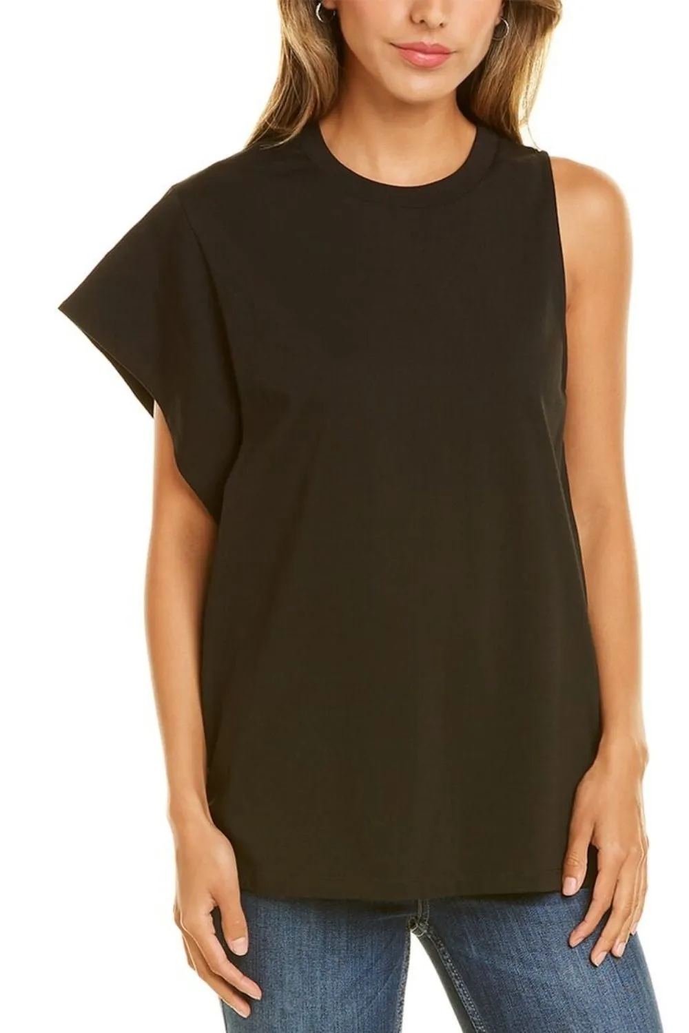 Asymmetric Sleeve Black Top