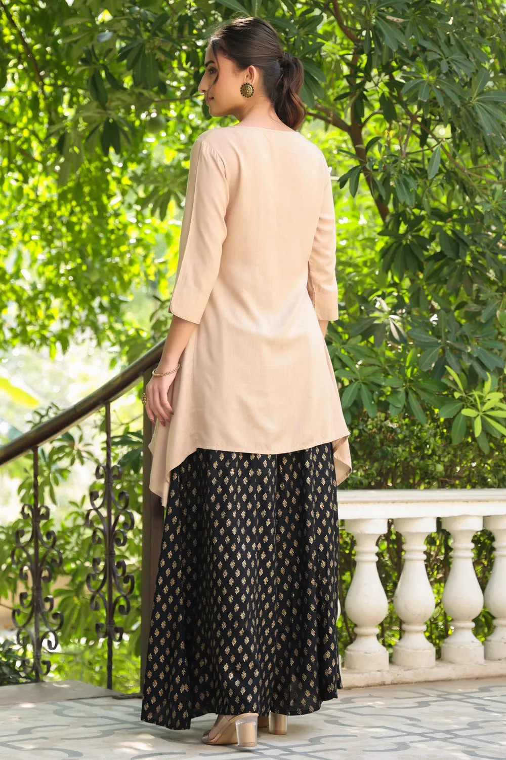 Beige Rayon Slub Solid Asymmetric Kurta