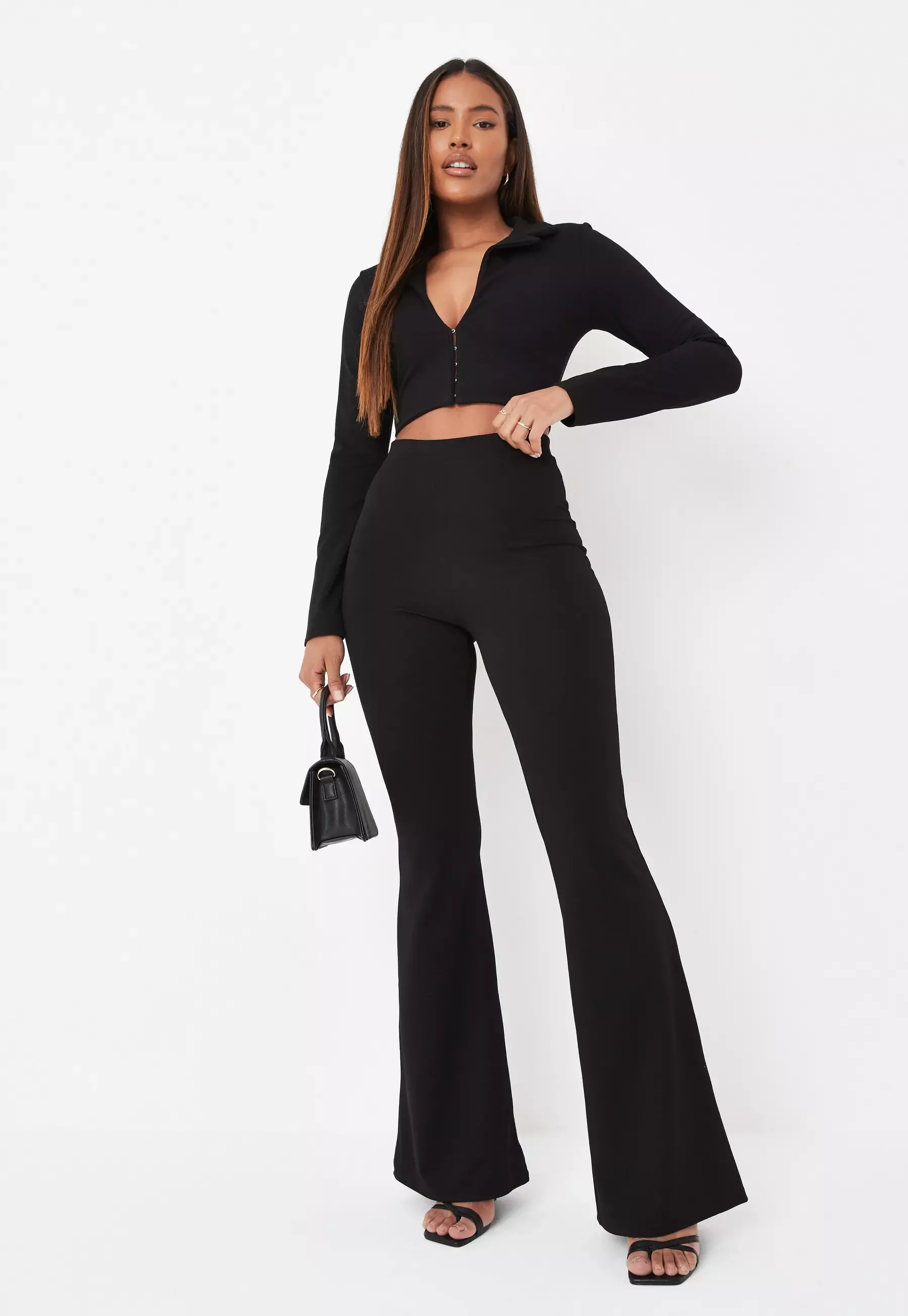 Black Co ord Hook And Eye Cropped Blazer