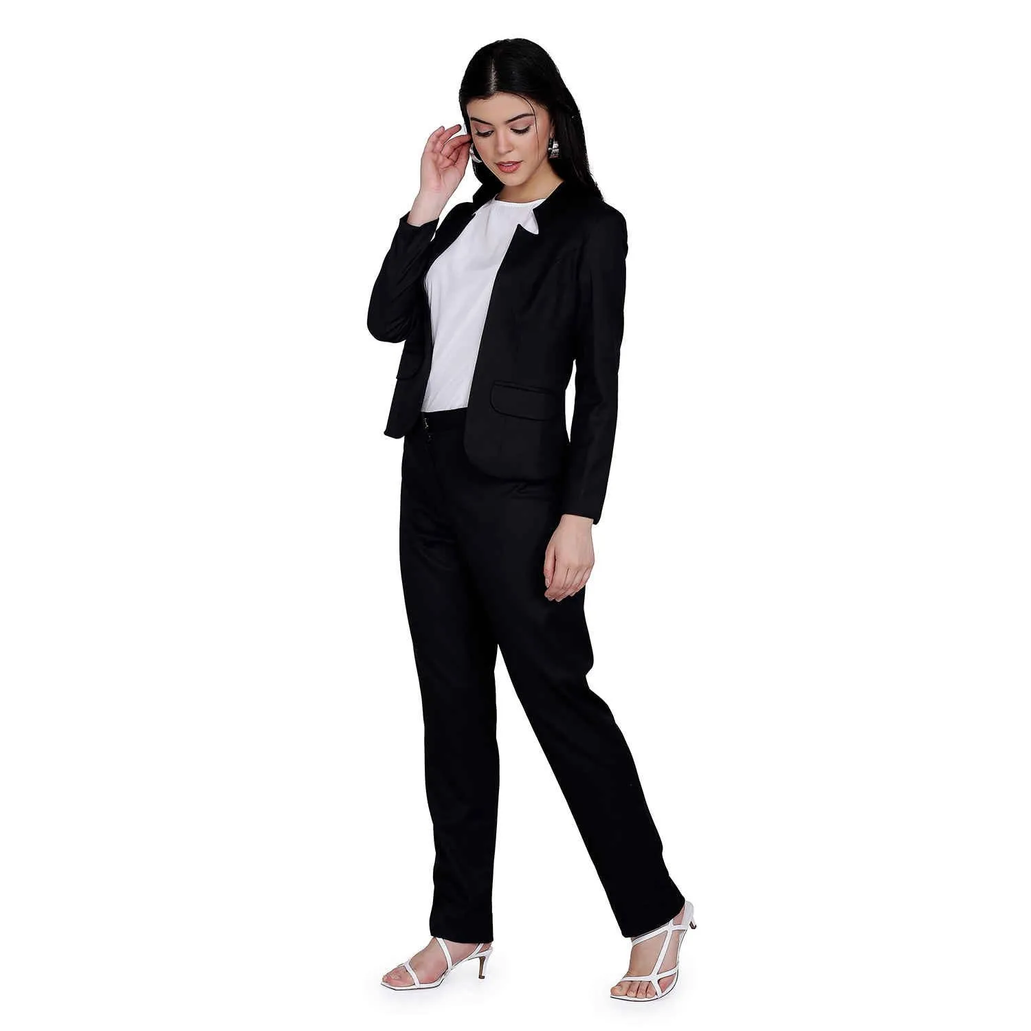 Black  Ladies Office wear Front Open Jacket