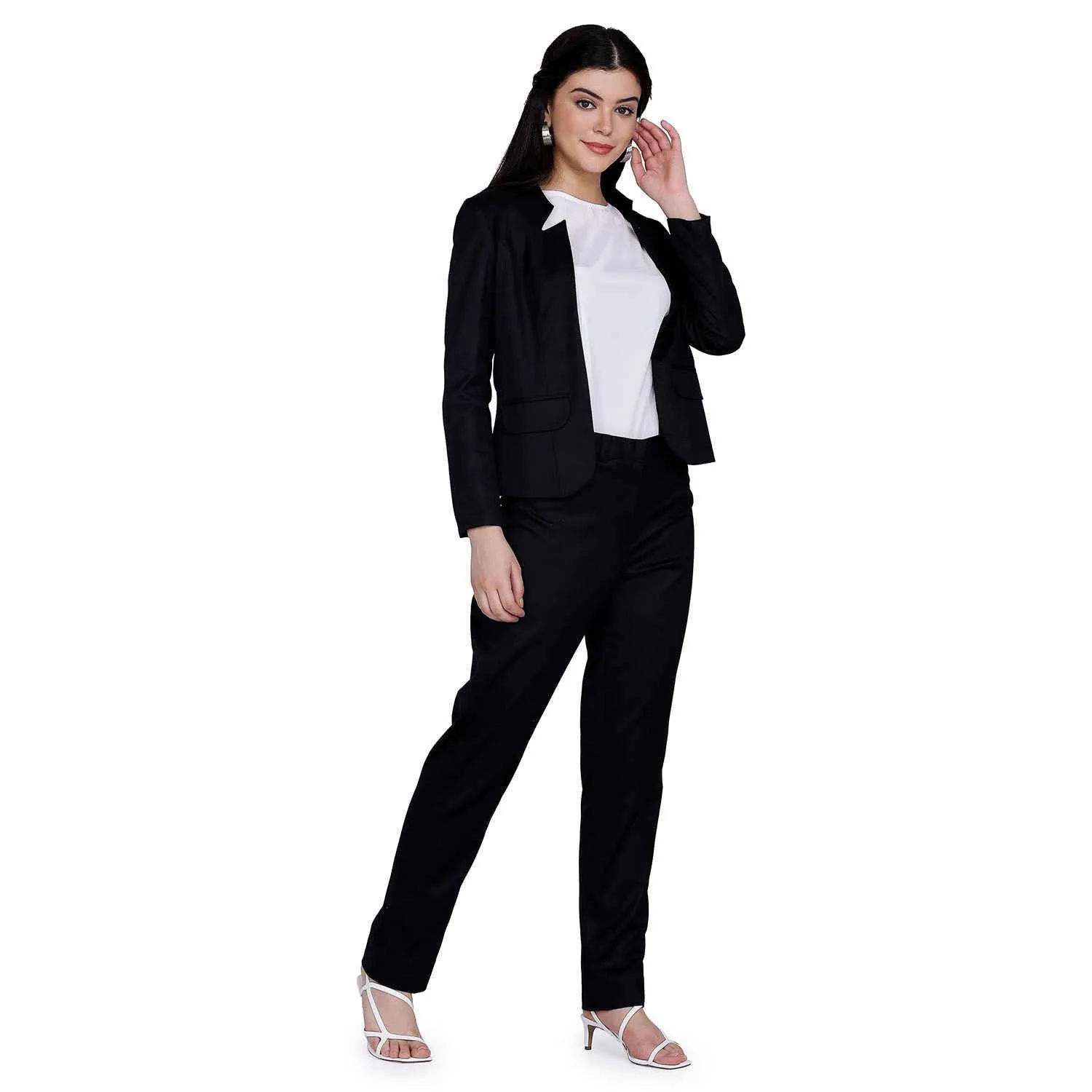 Black  Ladies Office wear Front Open Jacket