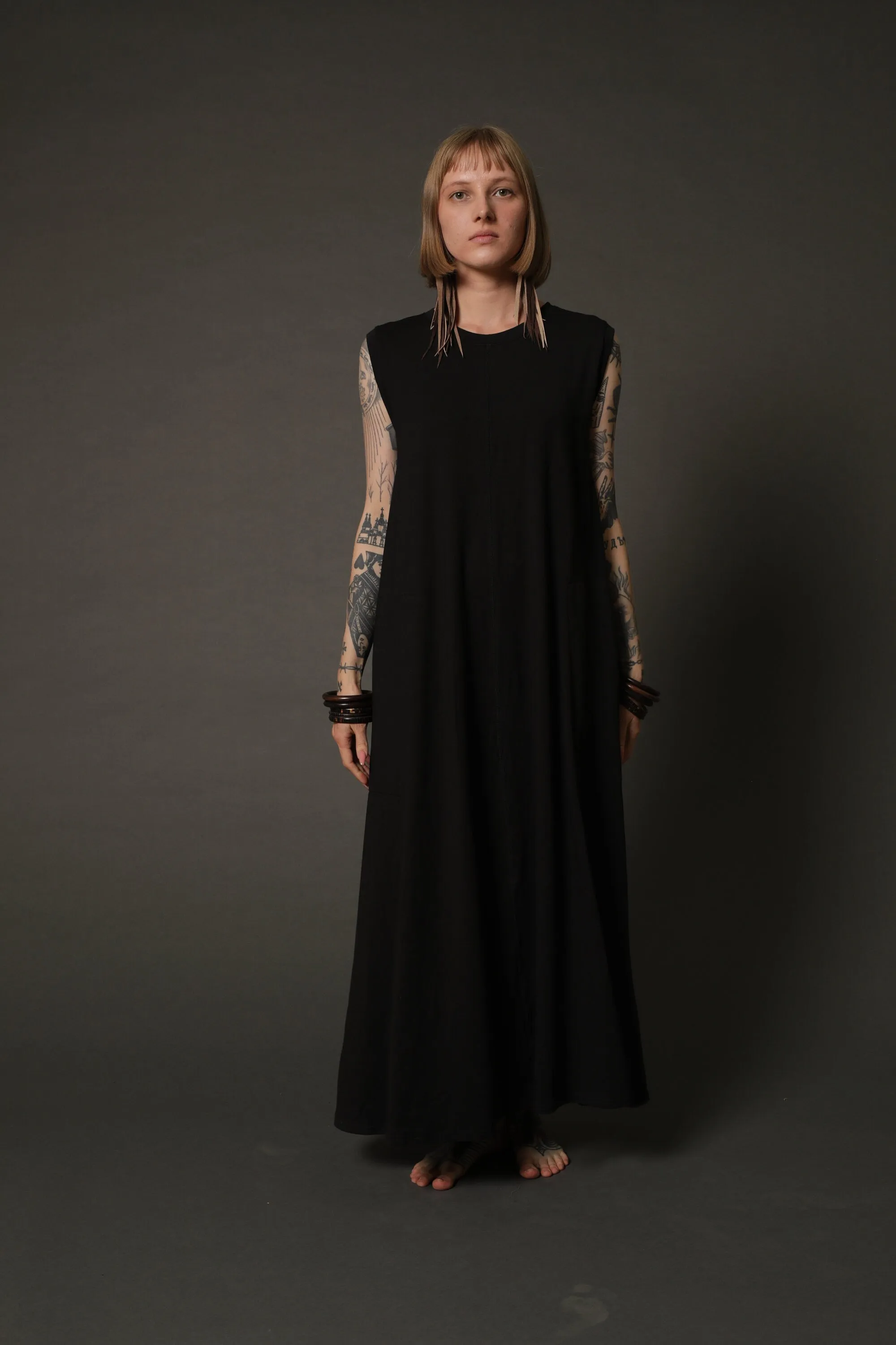 Black Oversized Maxi Dress with Pockets