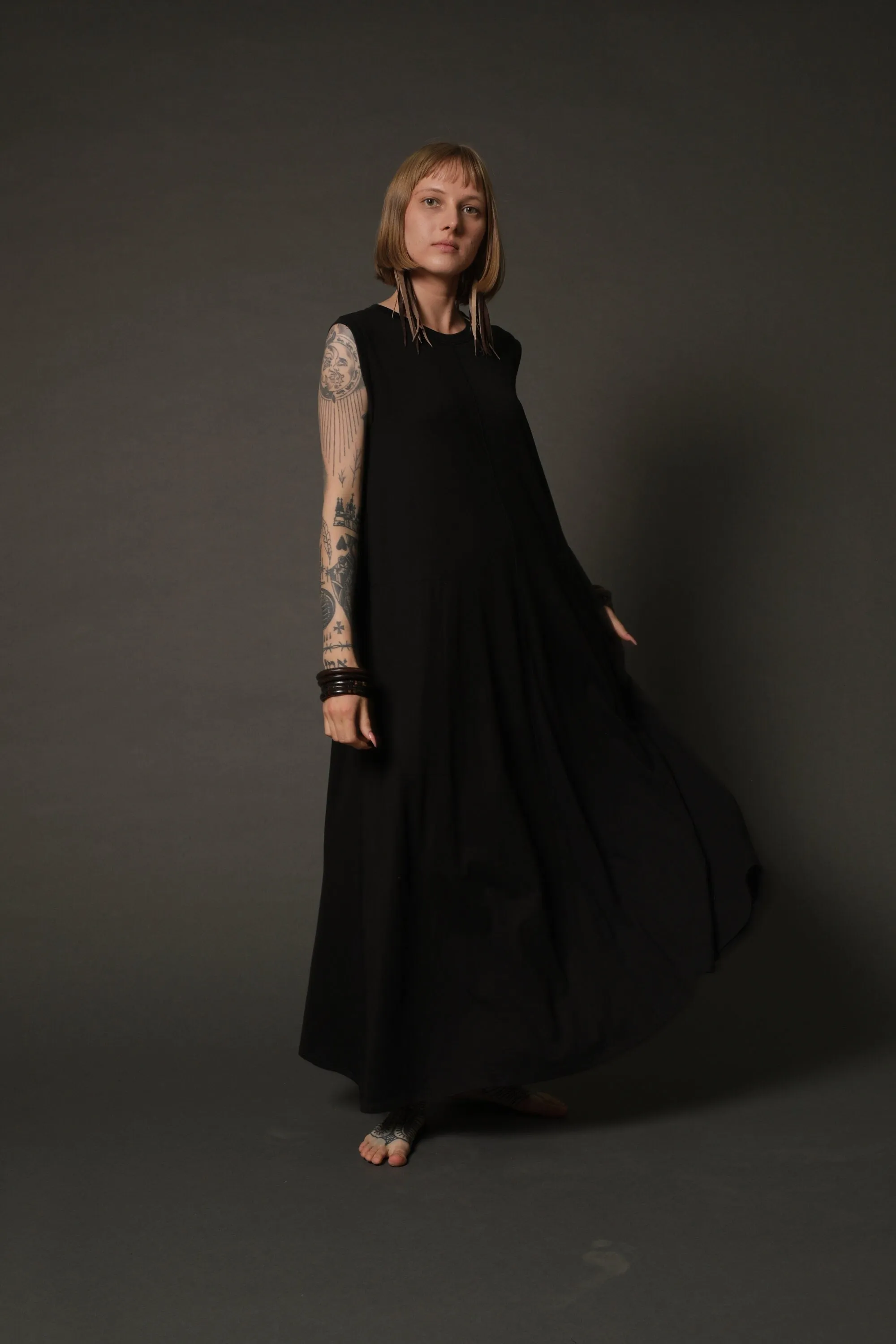 Black Oversized Maxi Dress with Pockets