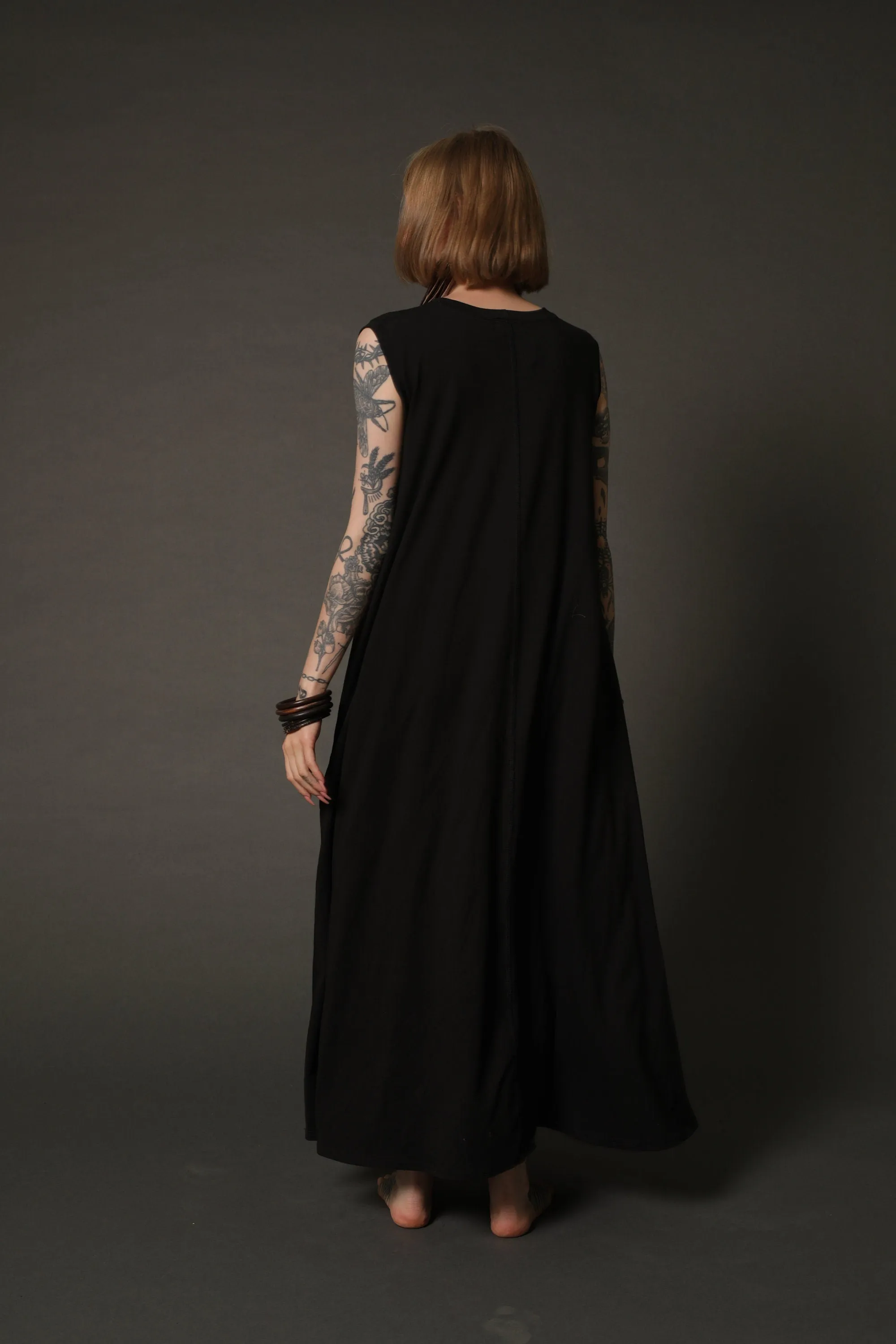 Black Oversized Maxi Dress with Pockets