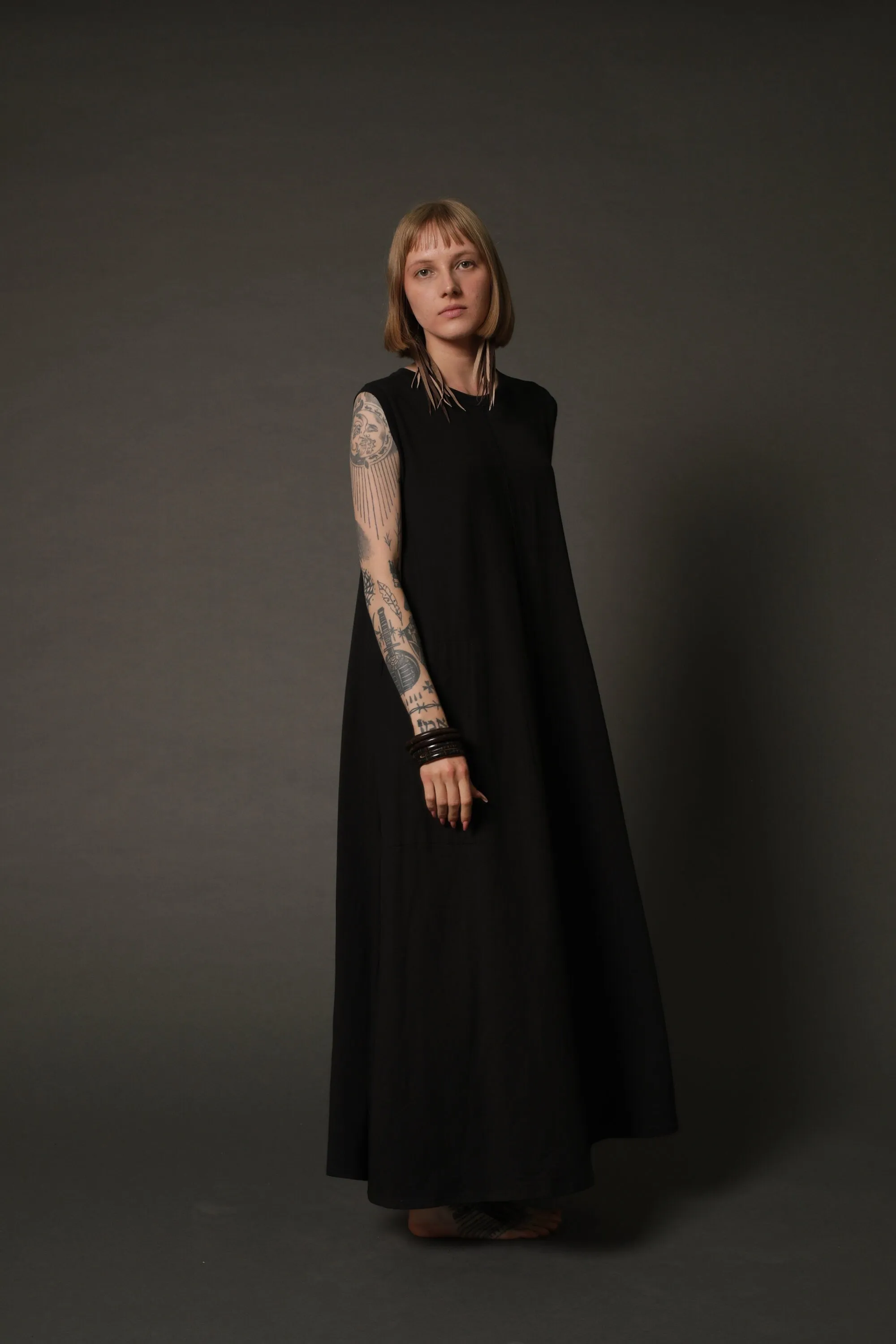 Black Oversized Maxi Dress with Pockets