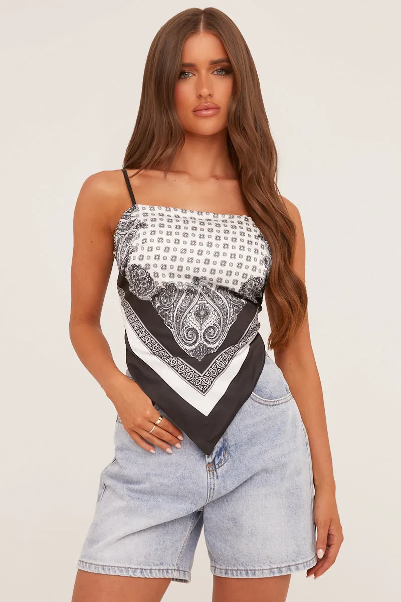 Black Paisley Print Asymmetric Hem Top - Liyana