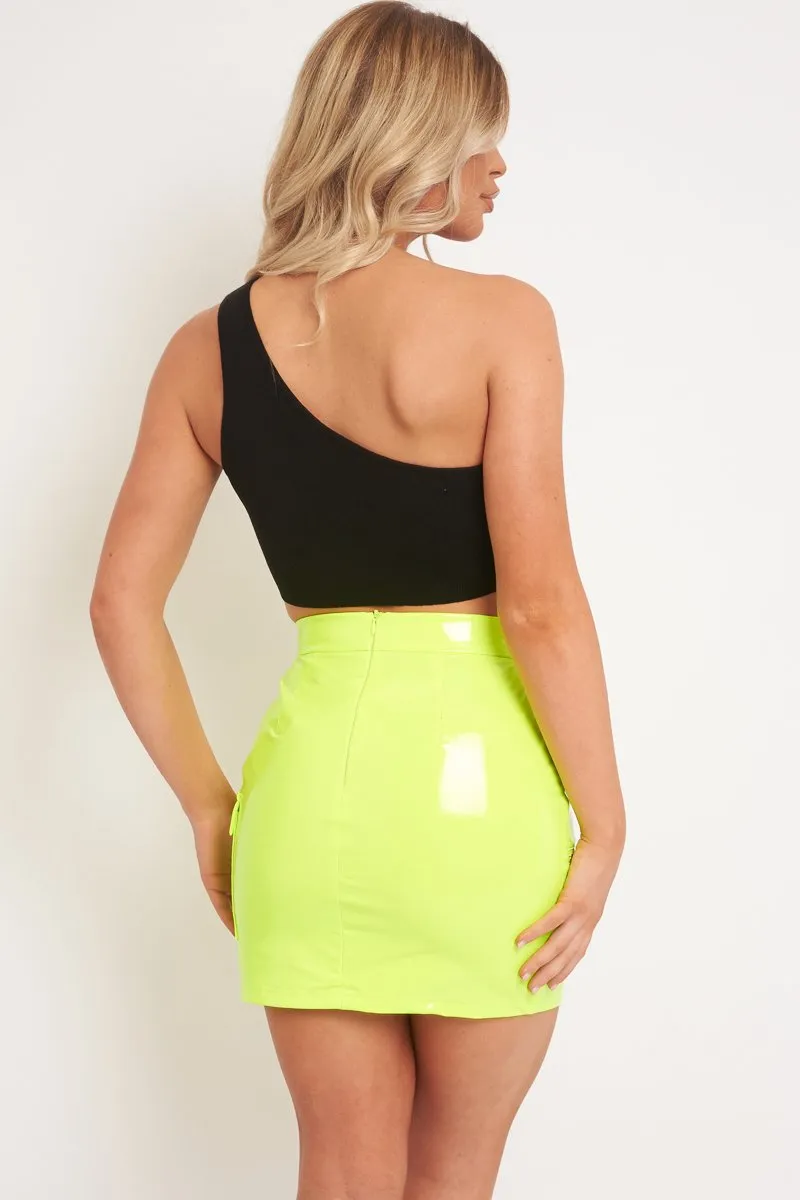 Black Ribbed One Shoulder Crop Top - Danyelle