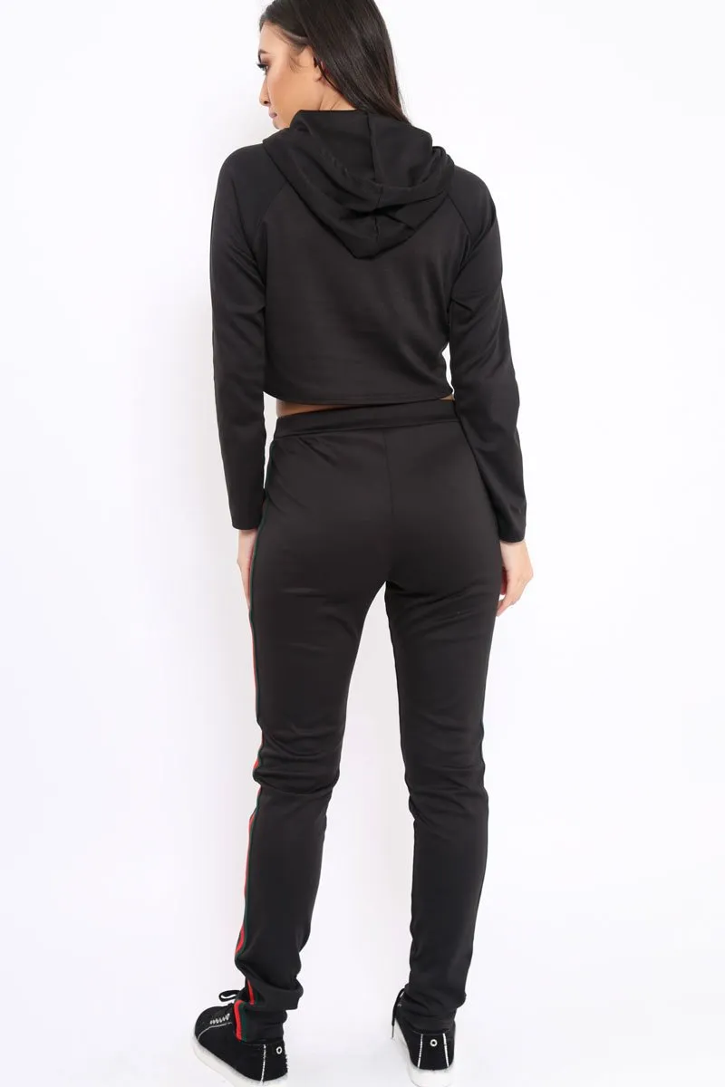 Black Tracksuit with Khaki and Red Side Stripe - Beatrix