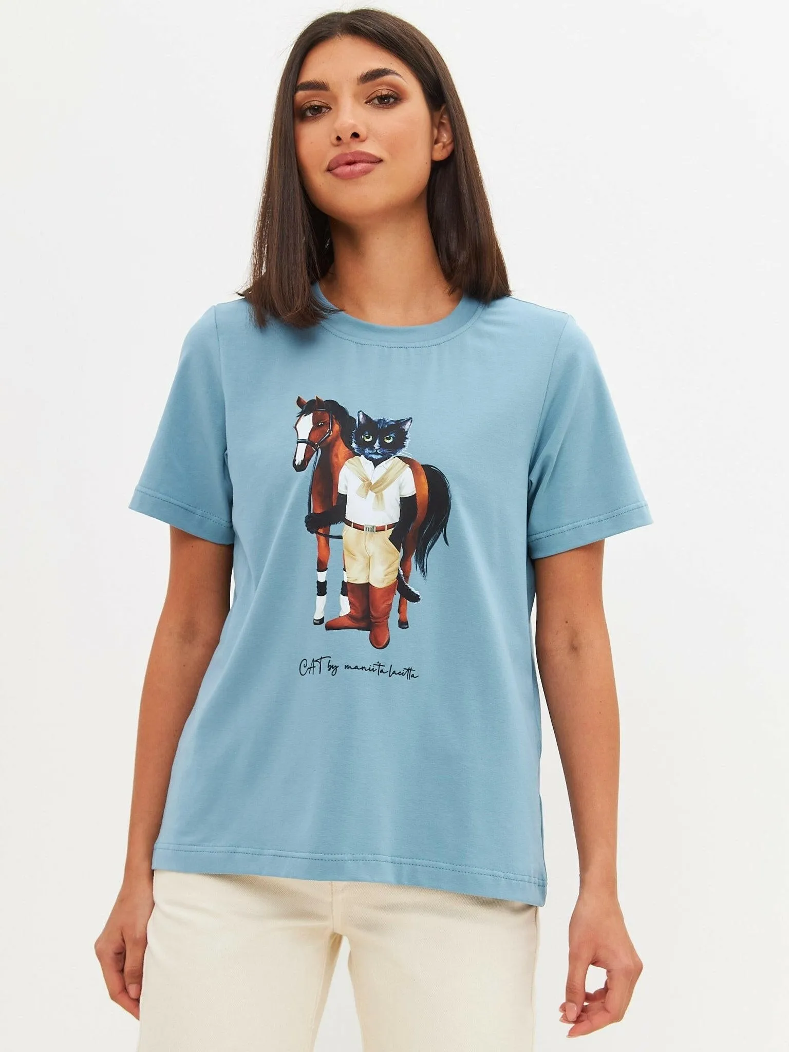 Blue Printed T-shirt RIDER CAT