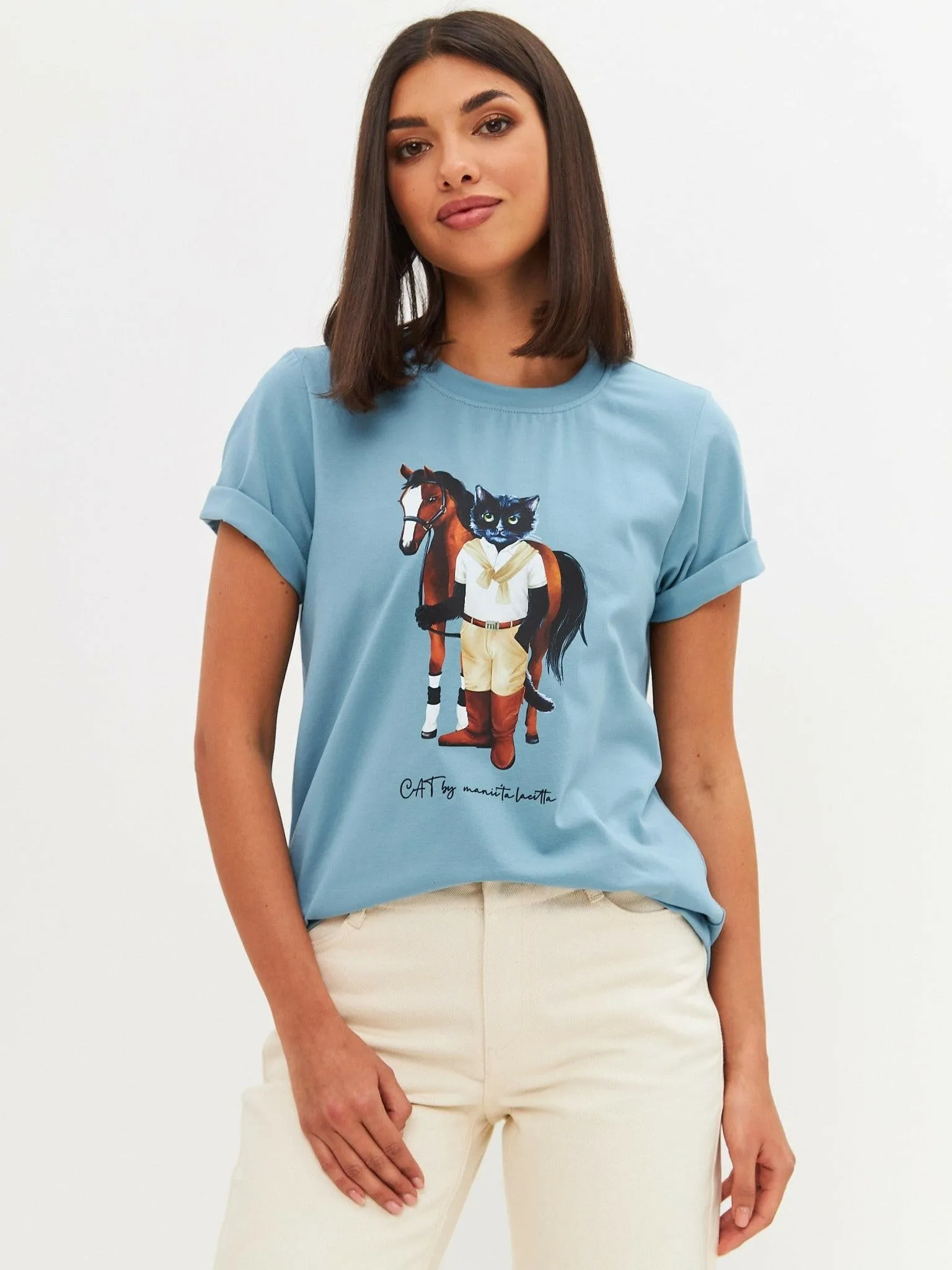 Blue Printed T-shirt RIDER CAT