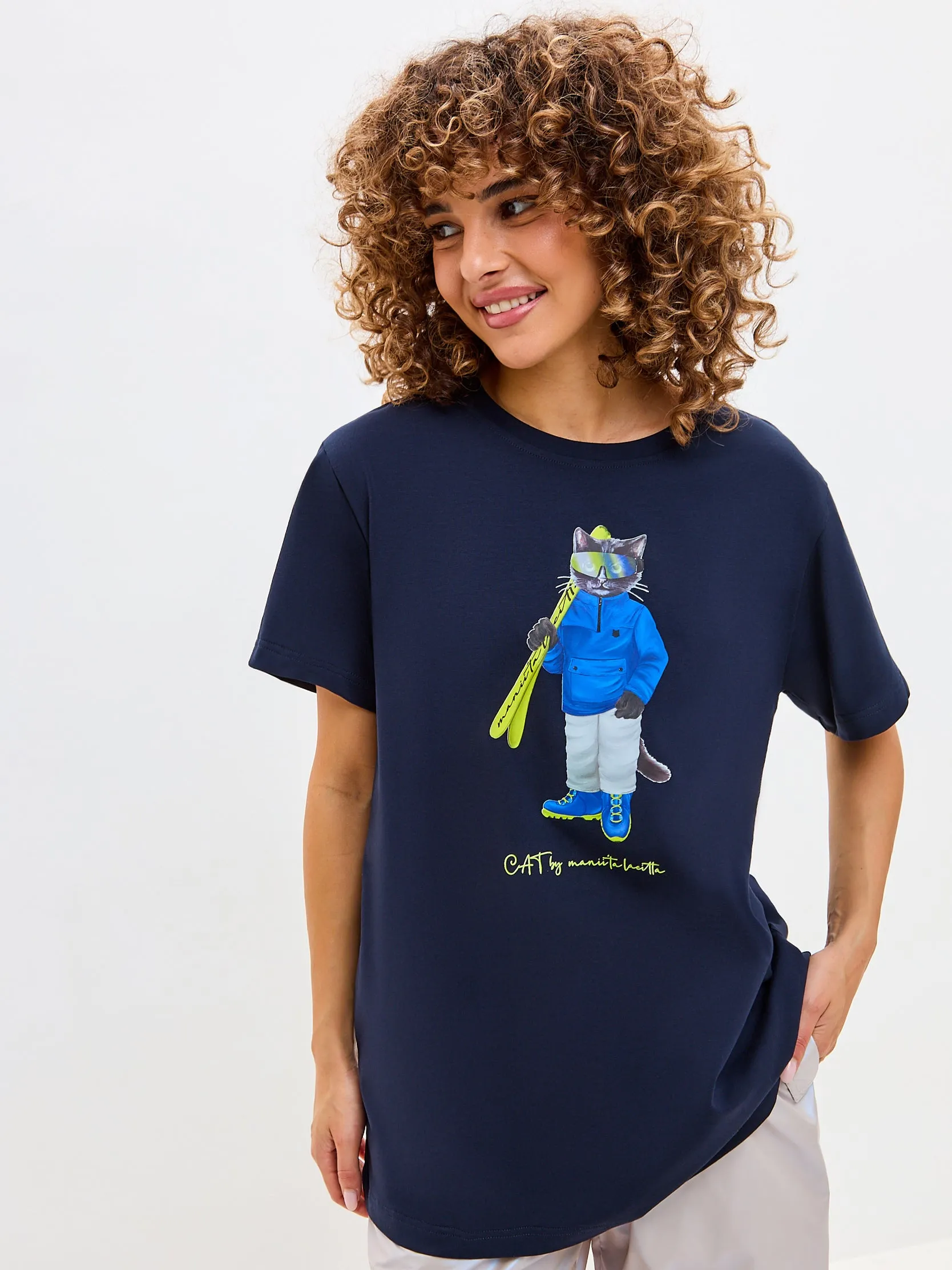 Blue Printed T-shirt SKI CAT