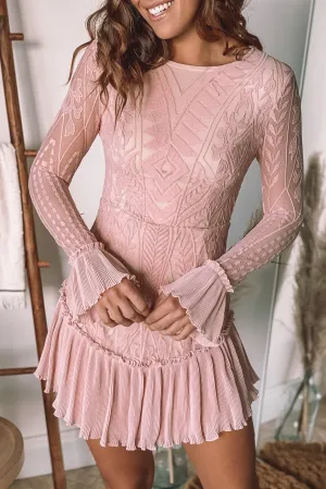 Blush Long Sleeve Lace Short Dress