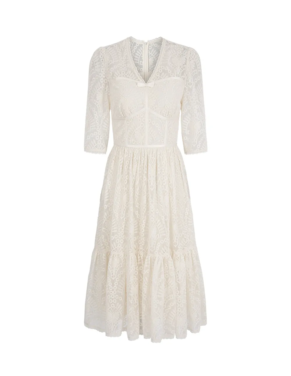 BORA AKSU French Court Style V-Neck Ruffled Lace Dress