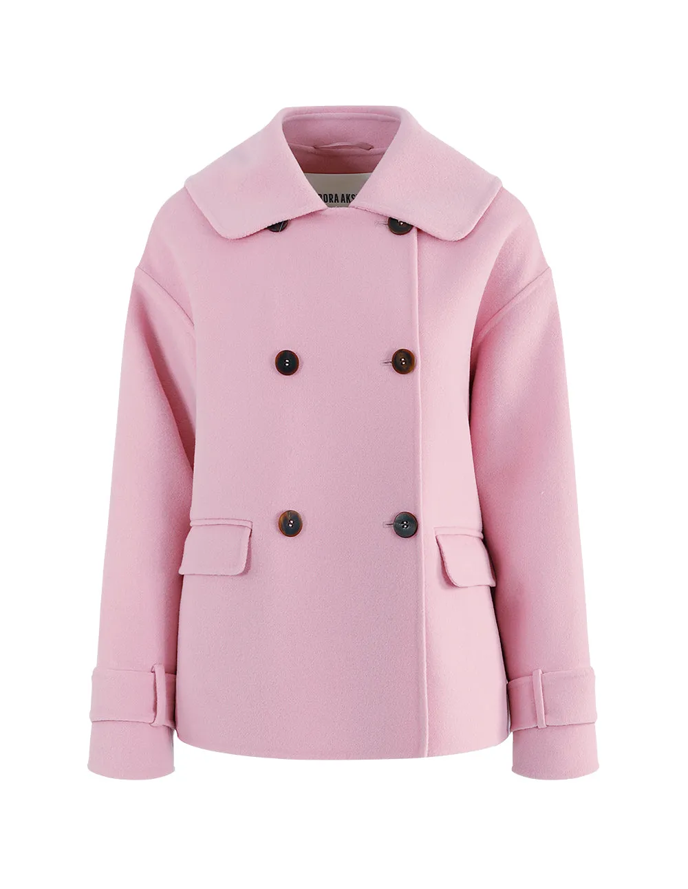 BORA AKSU Pink Woollen Double-Breasted Wide Collar Short Coat