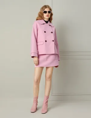 BORA AKSU Pink Woollen Double-Breasted Wide Collar Short Coat