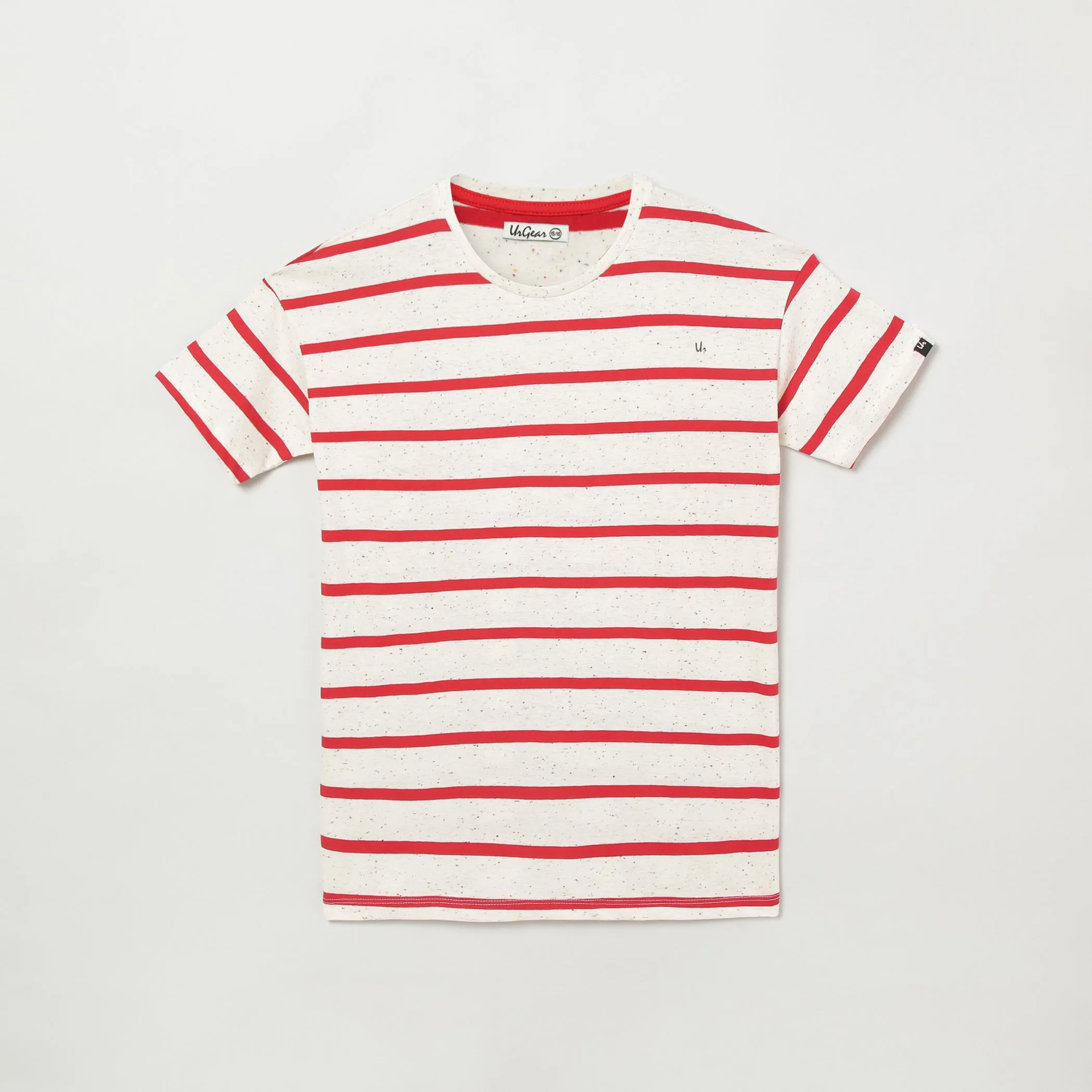 Boys Red & Grey Striped Round Neck T-shirt