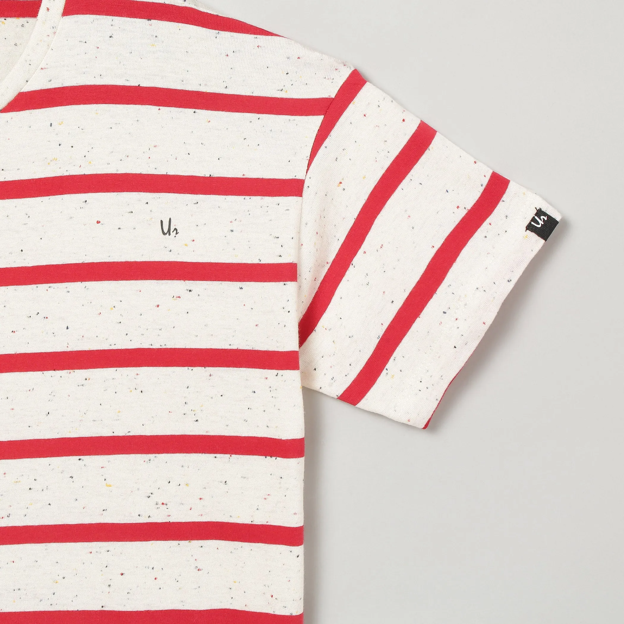 Boys Red & Grey Striped Round Neck T-shirt