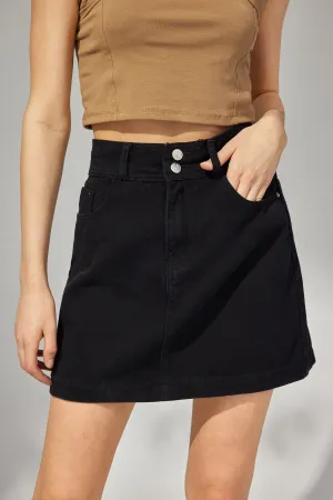 Button Pocket Washed A line Denim Skirt