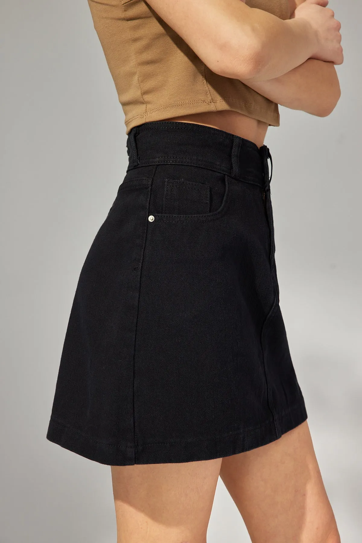 Button Pocket Washed A line Denim Skirt