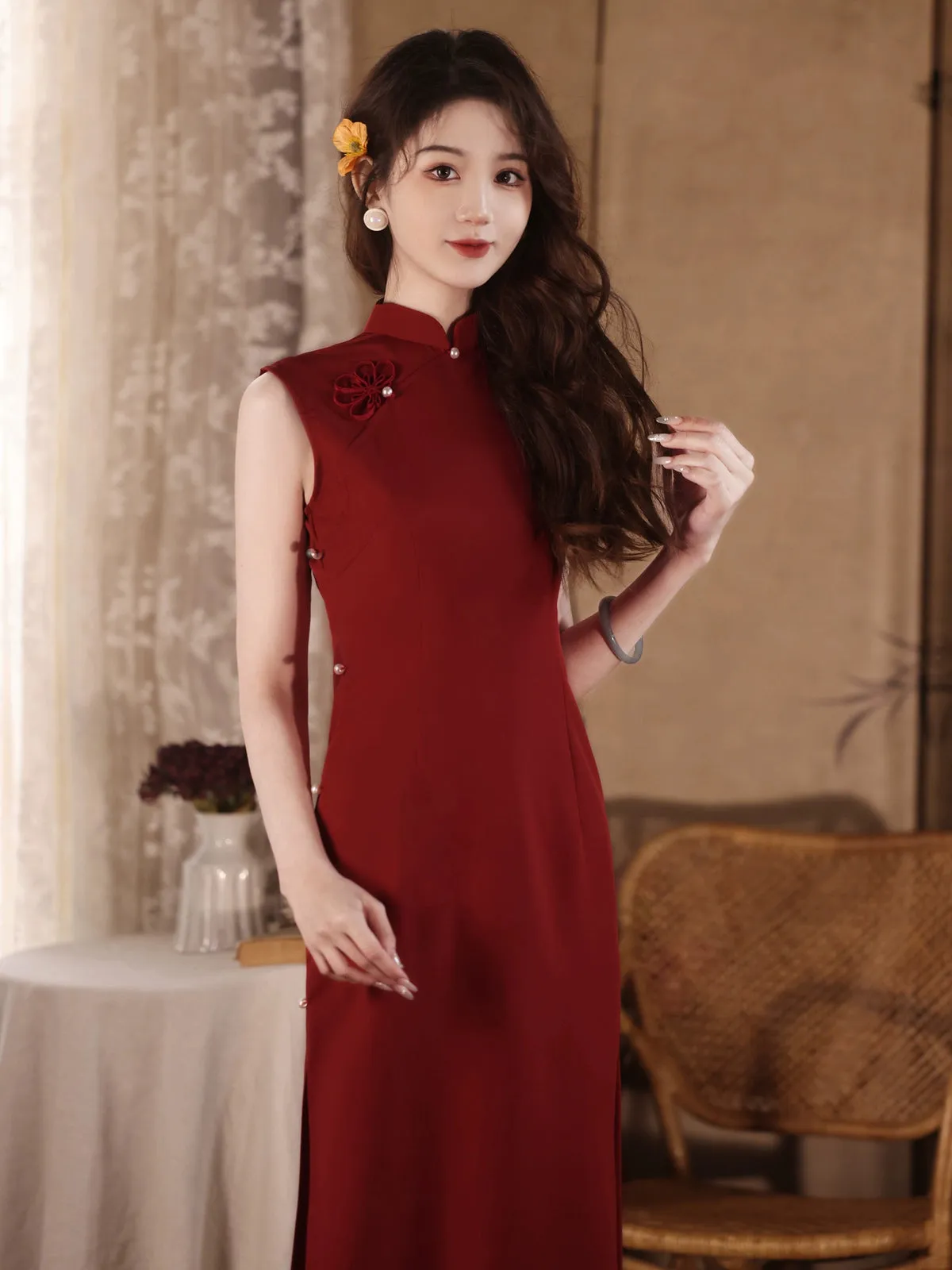 Cheongsam for Tea Ceremony, Traditional Chinese Dress, Rose Passion