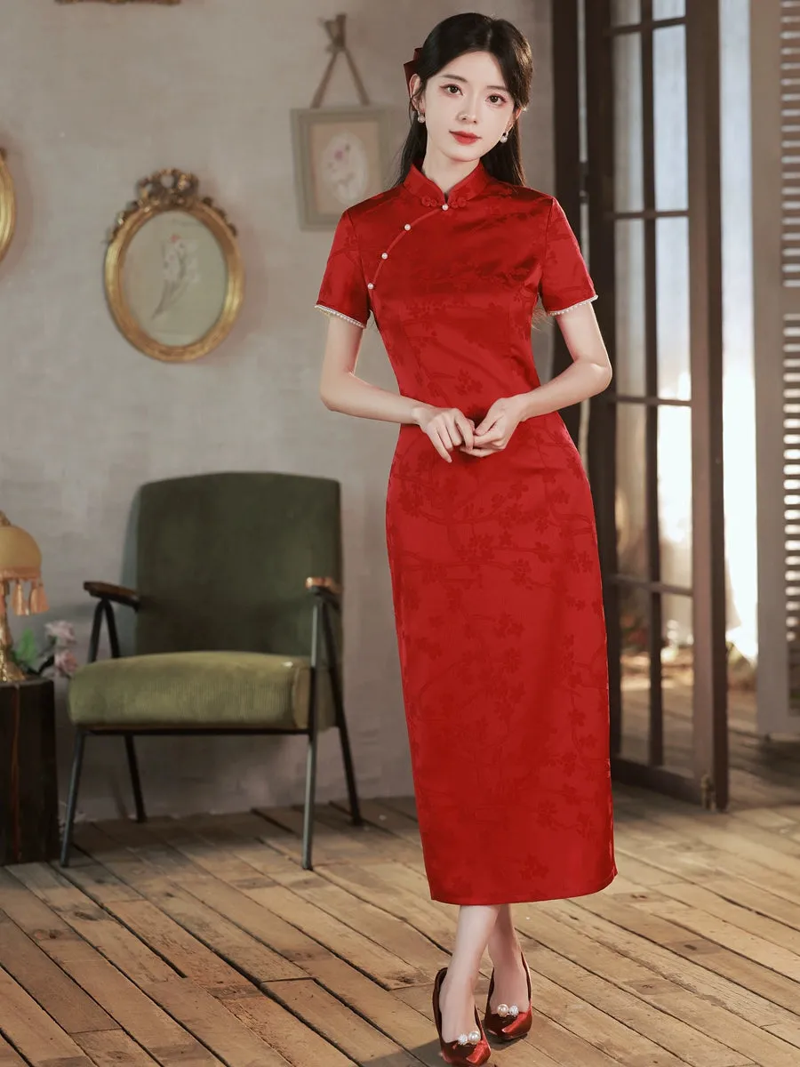 Cheongsam for Tea Ceremony, Traditional Chinese Dress, Ruby Rose