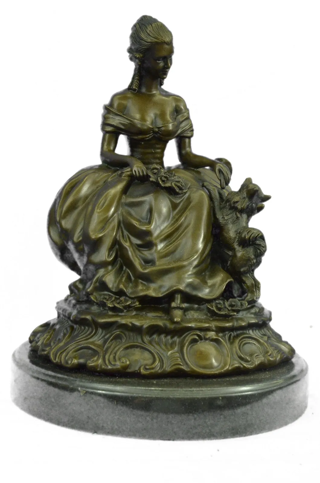 Classical lady Sits with dog bronze sculptures Chinese Foo dogs Animal Statues