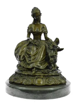 Classical lady Sits with dog bronze sculptures Chinese Foo dogs Animal Statues