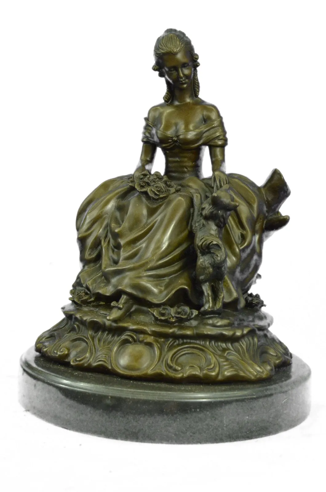 Classical lady Sits with dog bronze sculptures Chinese Foo dogs Animal Statues