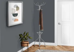 Coat Rack, Hall Tree, Free Standing, 12 Hooks, Entryway, 70"h, Umbrella Holder, Bedroom, Grey Metal, Contemporary, Modern