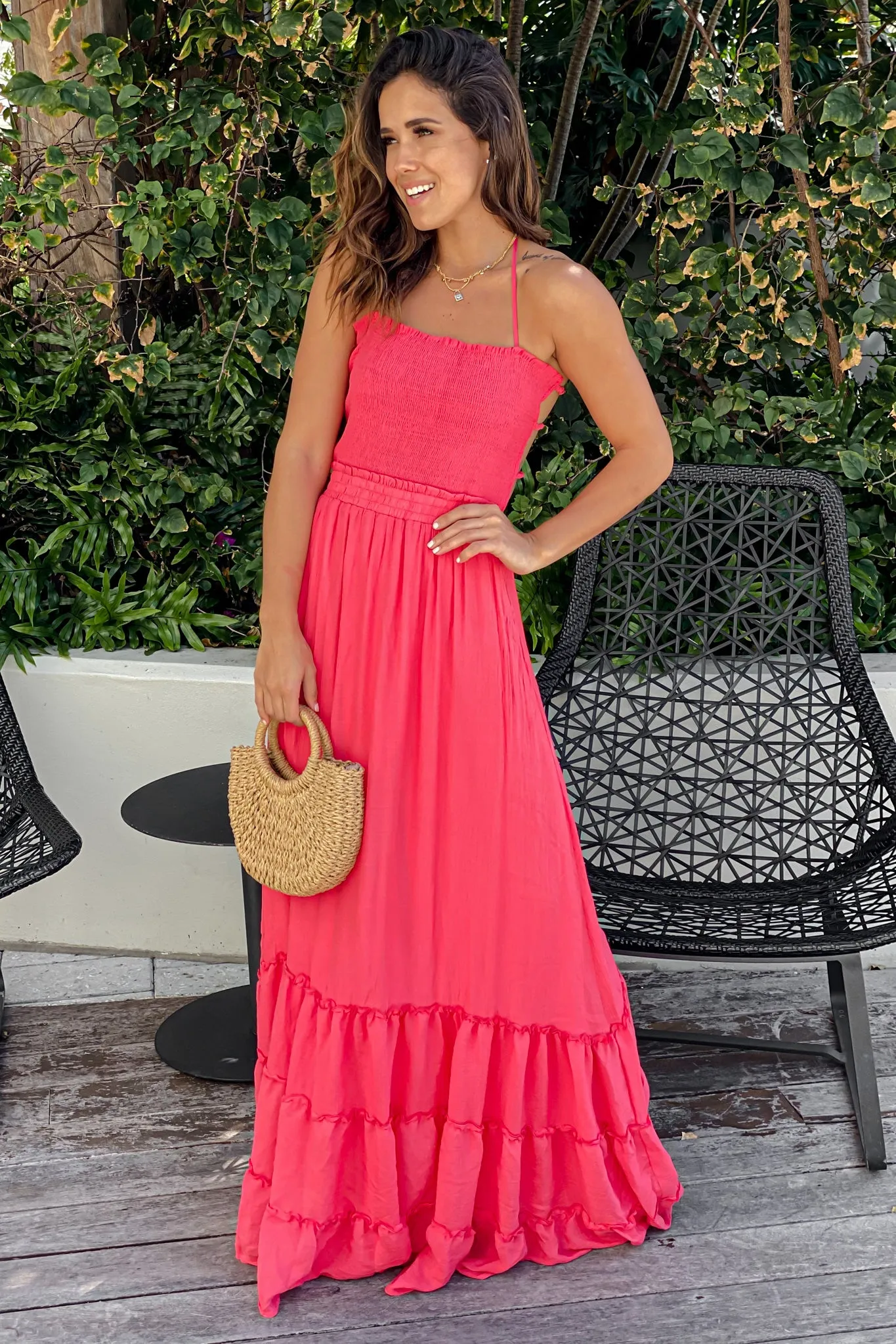 Coral Maxi Dress with Strappy Back