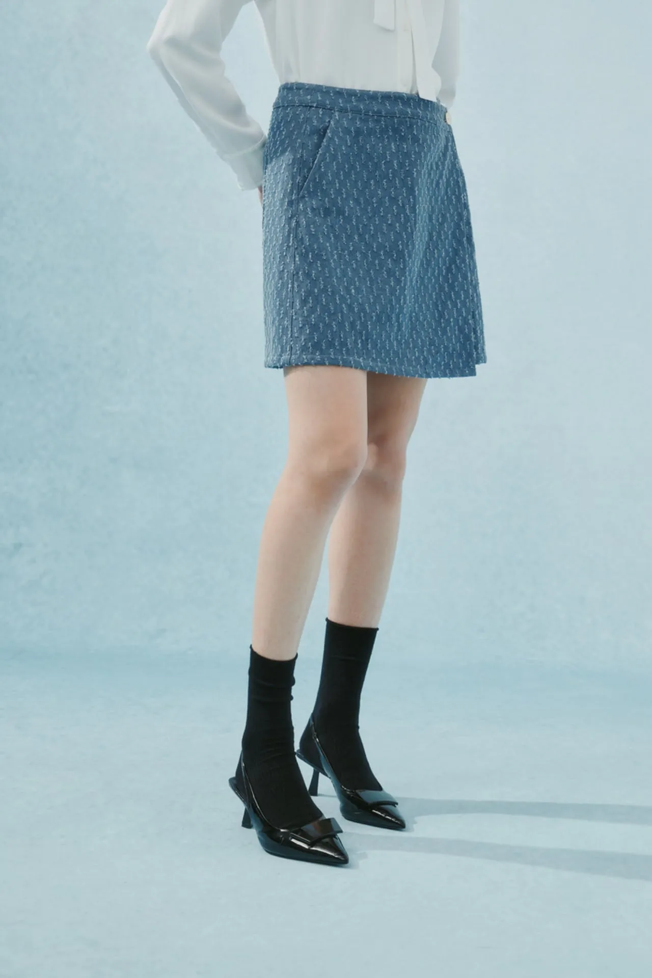 Cotton Denim Jacquard Mini Skirt