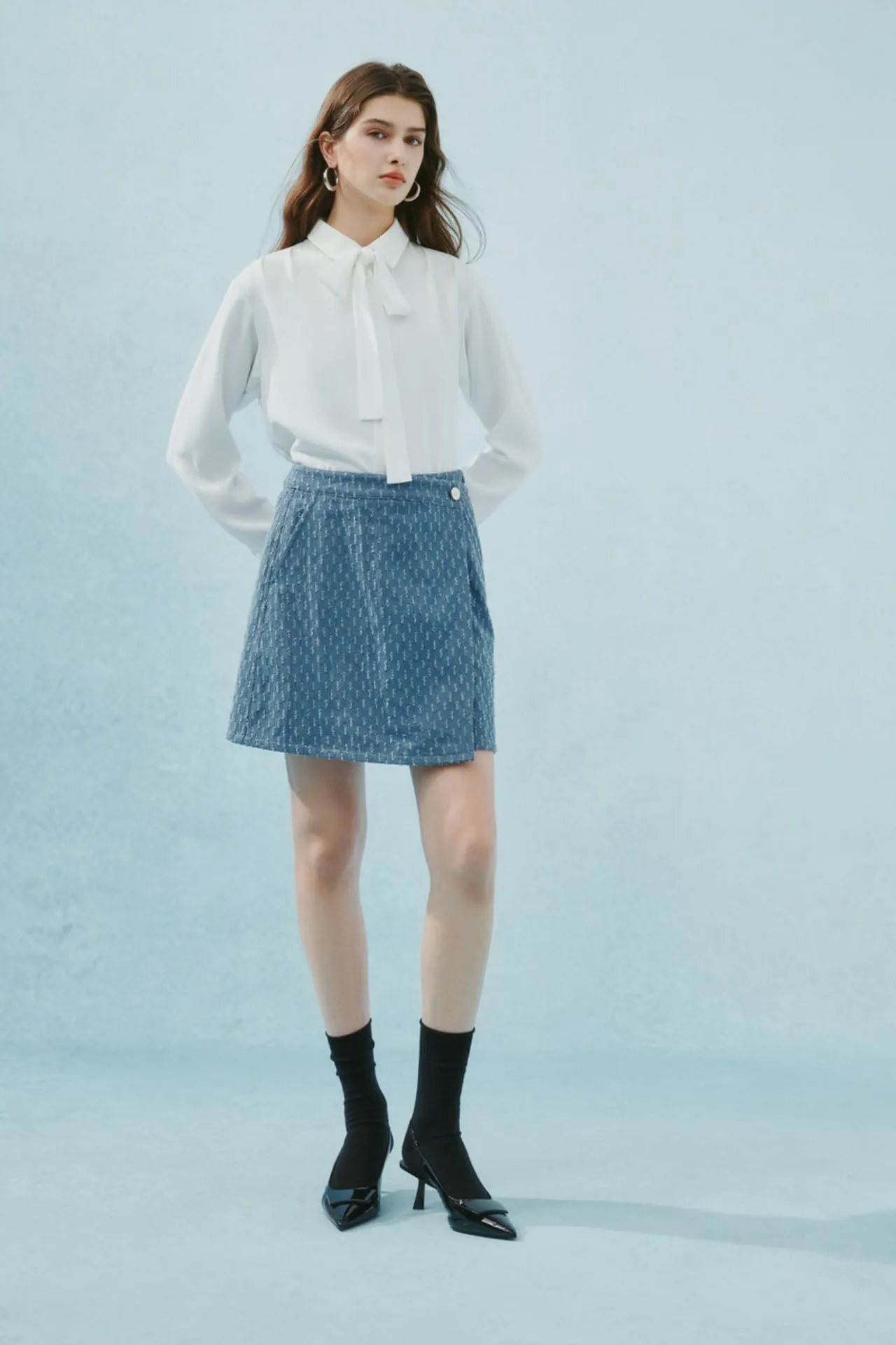 Cotton Denim Jacquard Mini Skirt