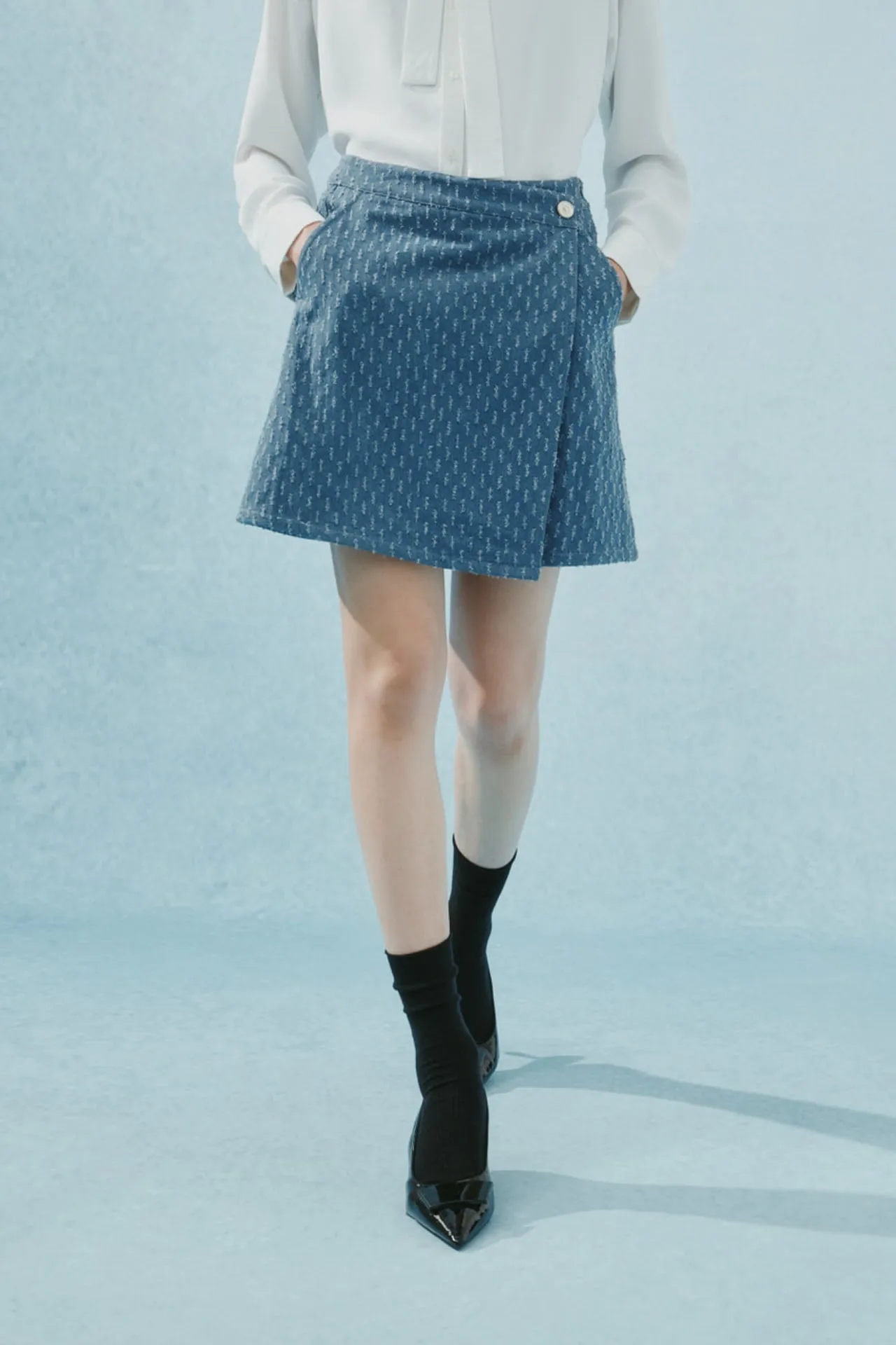 Cotton Denim Jacquard Mini Skirt