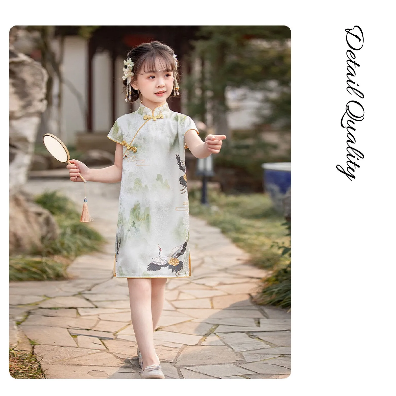 'Crane' Girls' Traditional Chinese Pattern Cheongsam