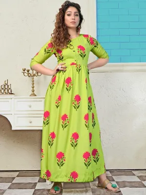 Daily Wear Green Long Printed Kurta for Women