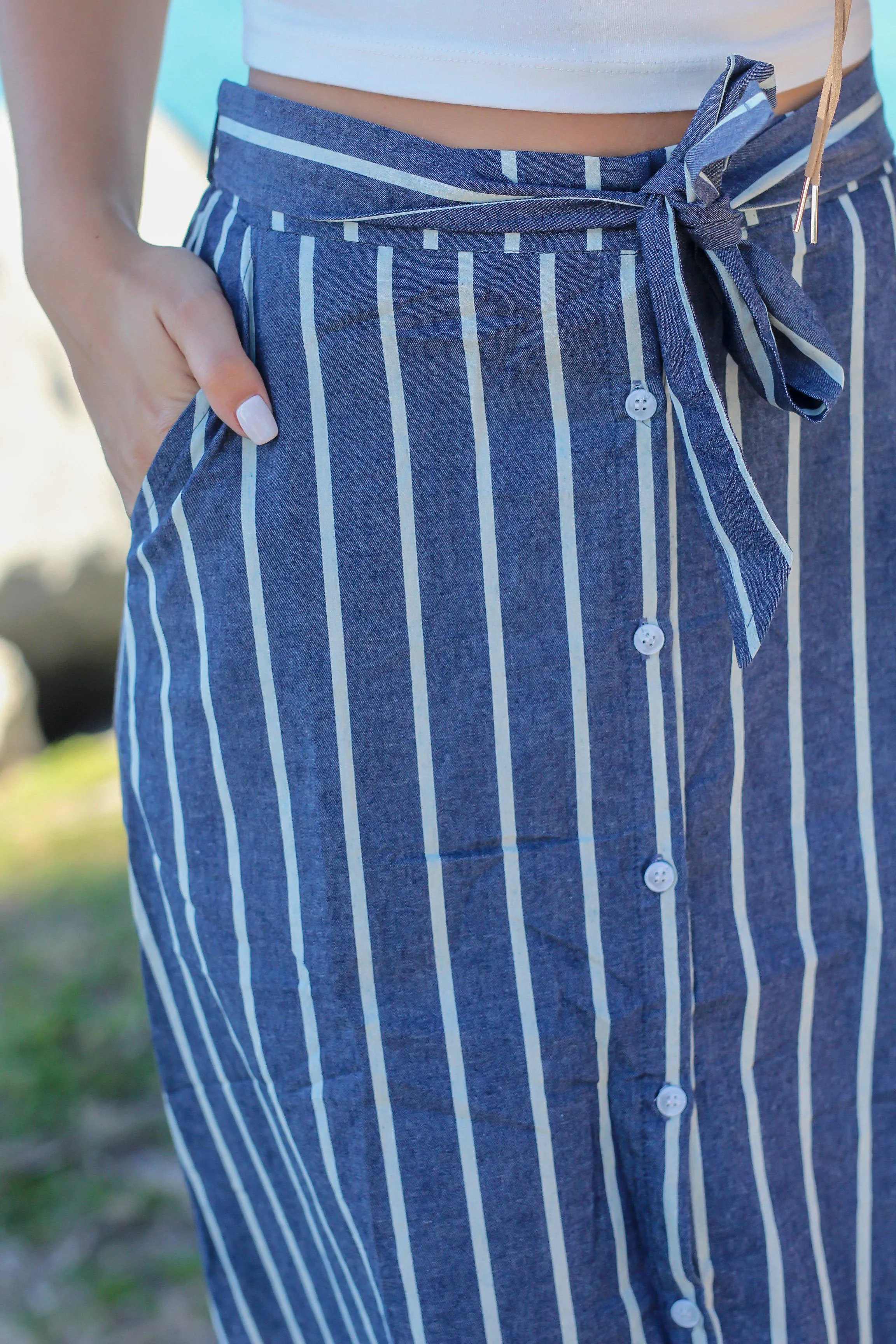 Dark Denim Striped Skirt