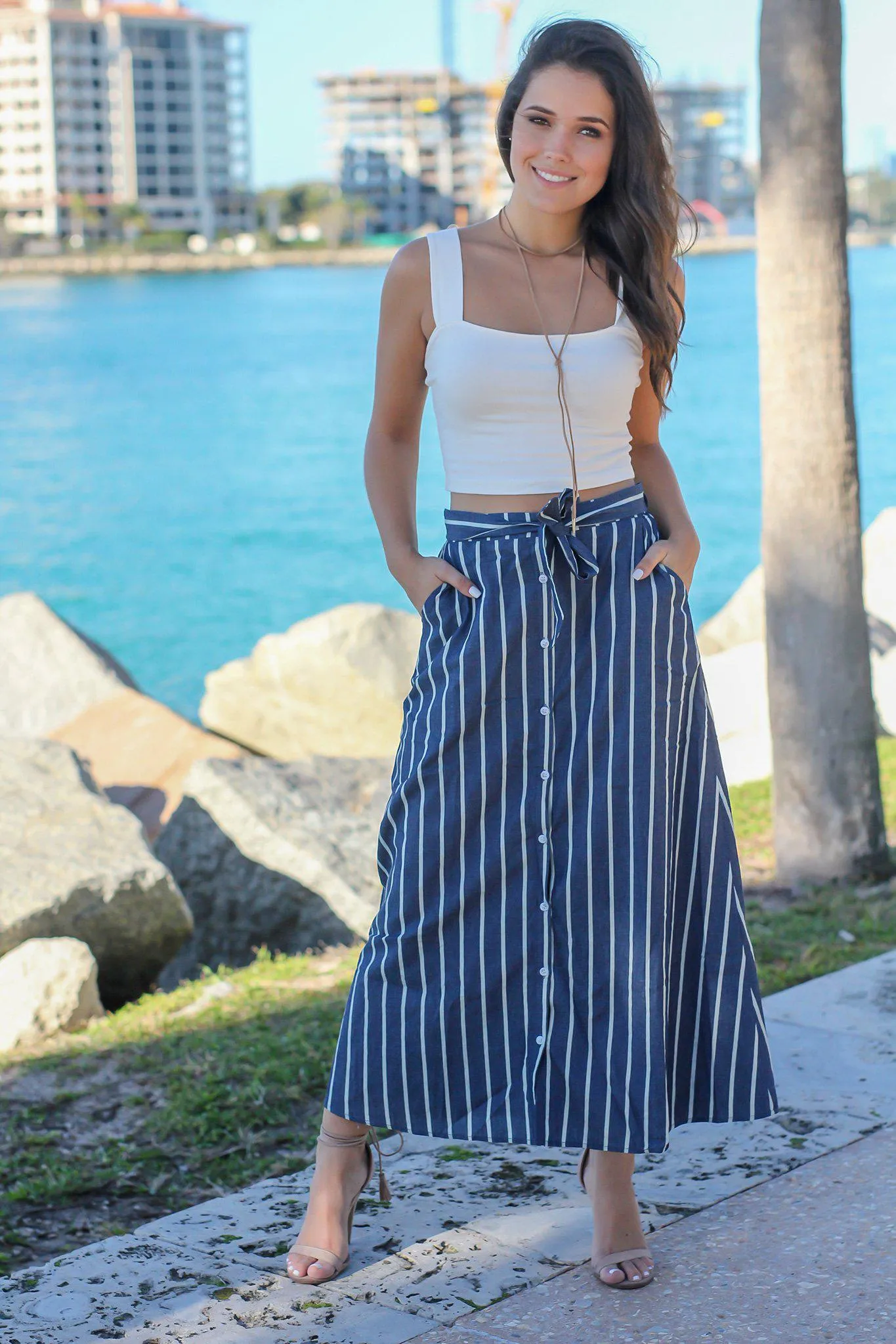 Dark Denim Striped Skirt