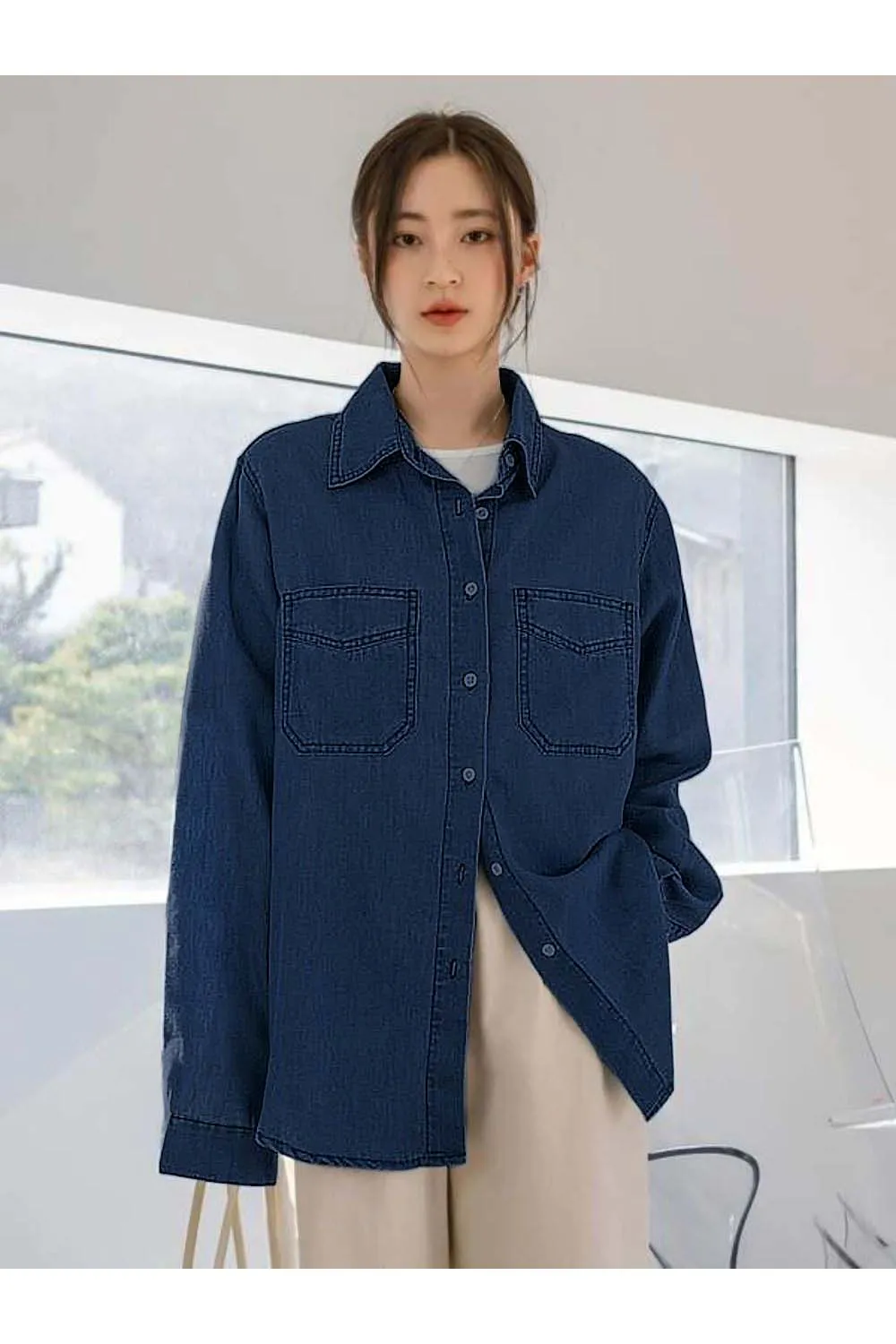 Dazy-Less Patched Pocket Denim Top