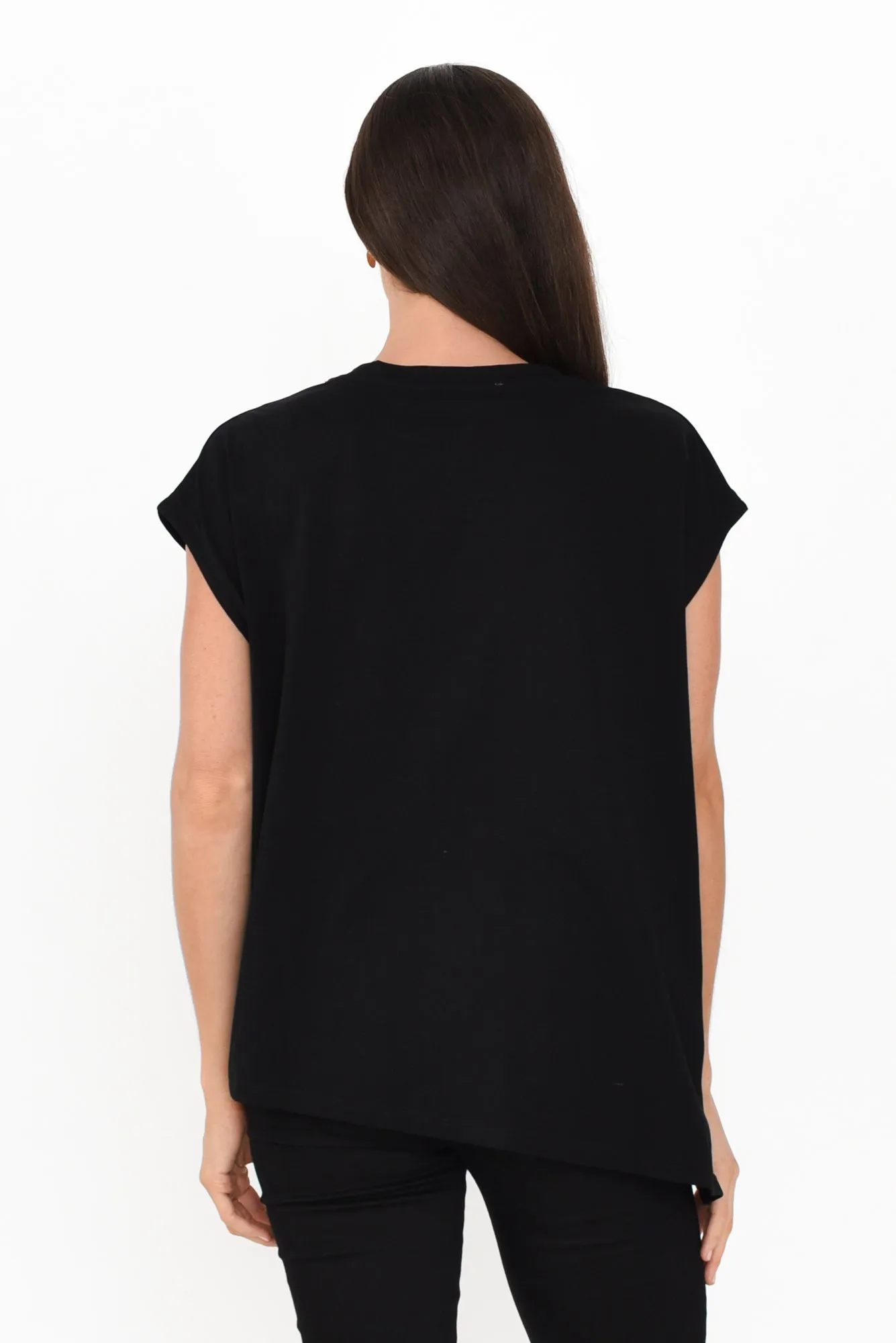 Dione Black Cotton Blend Asymmetric Top