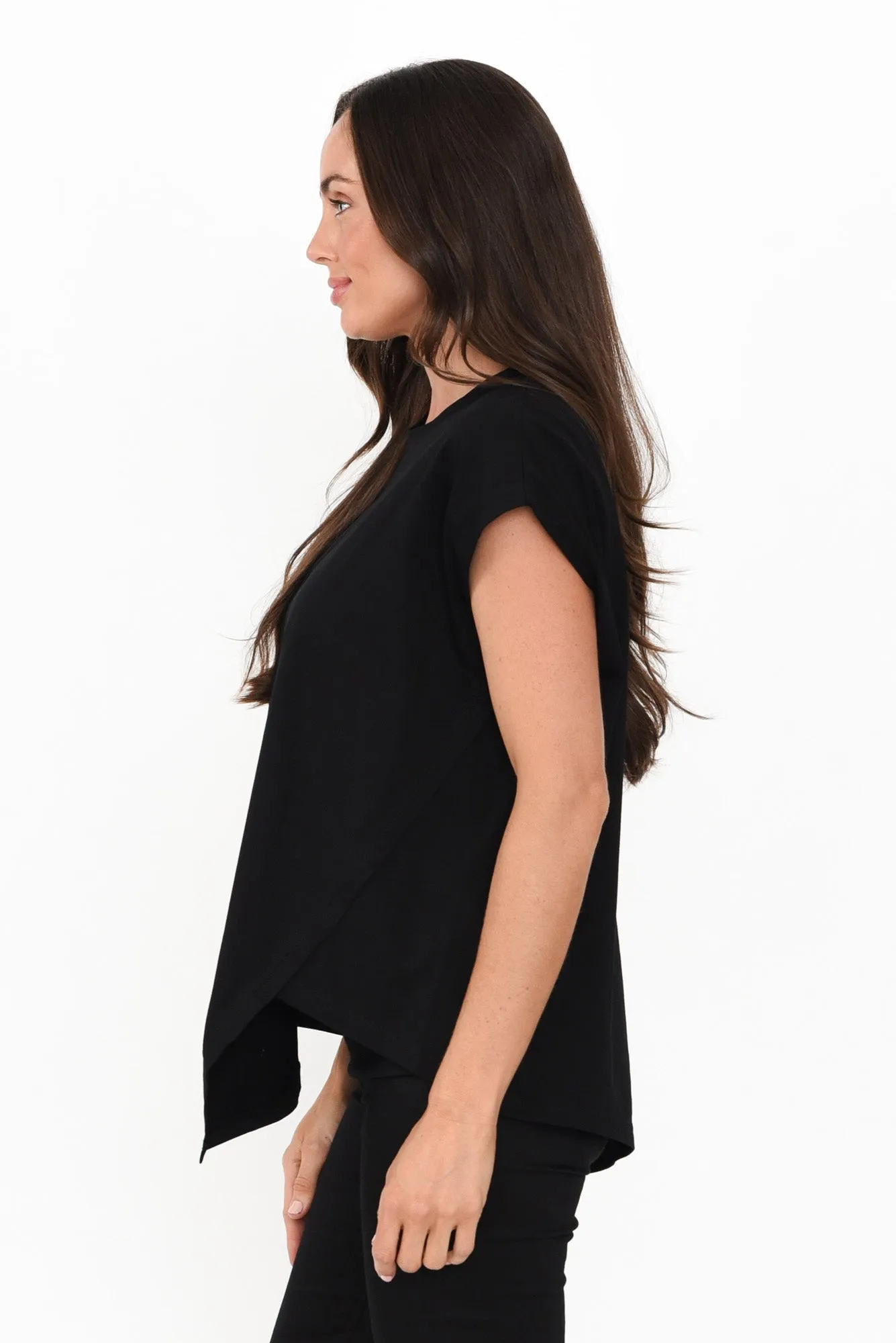 Dione Black Cotton Blend Asymmetric Top