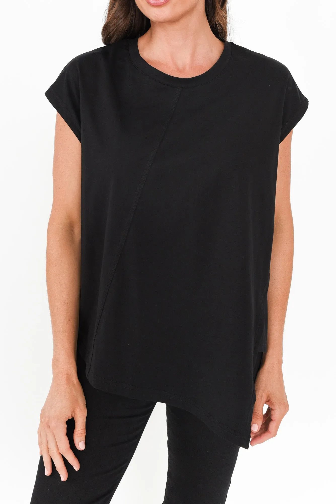 Dione Black Cotton Blend Asymmetric Top