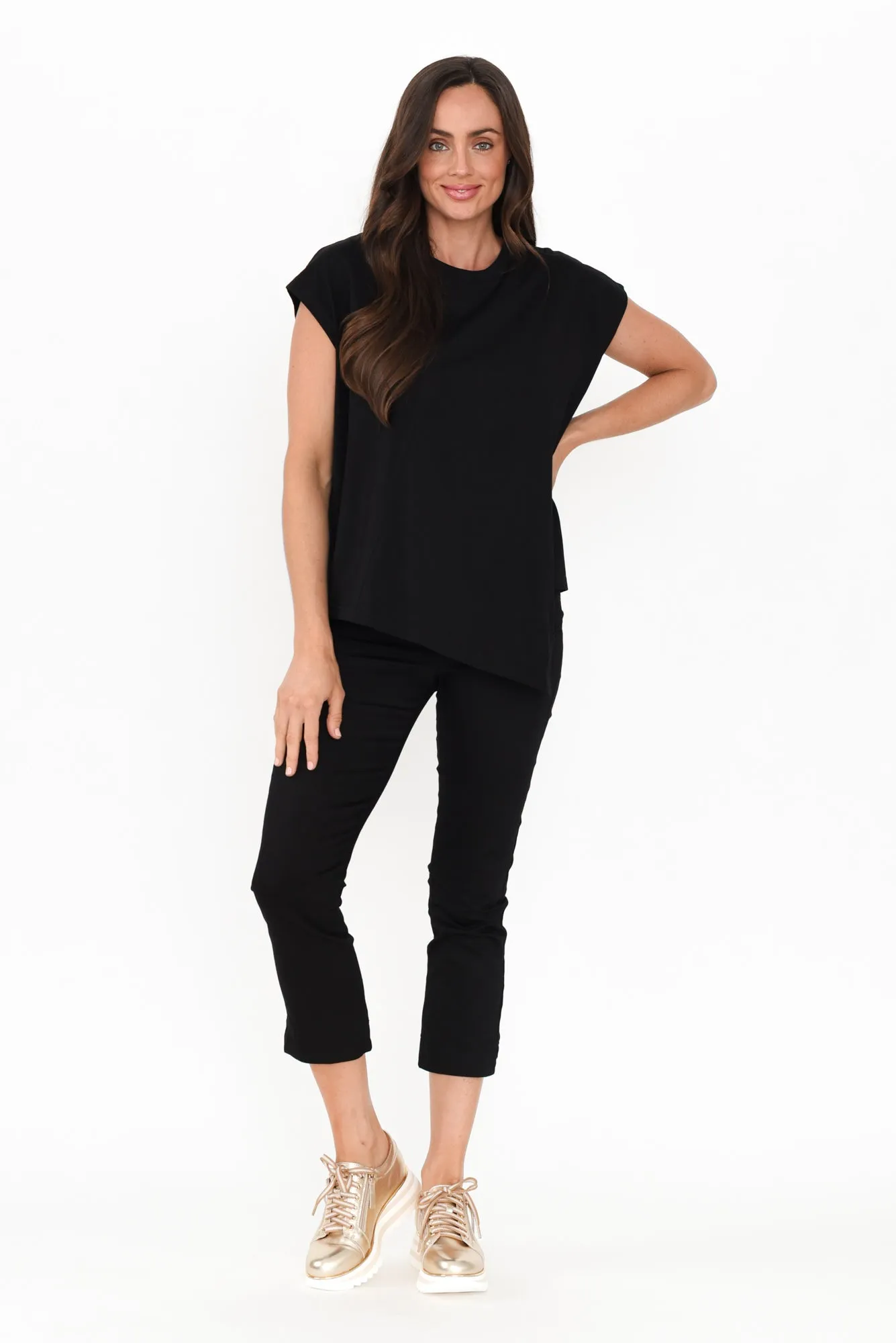 Dione Black Cotton Blend Asymmetric Top