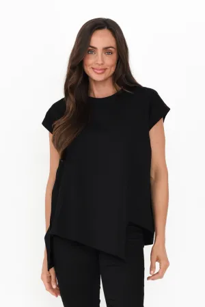 Dione Black Cotton Blend Asymmetric Top