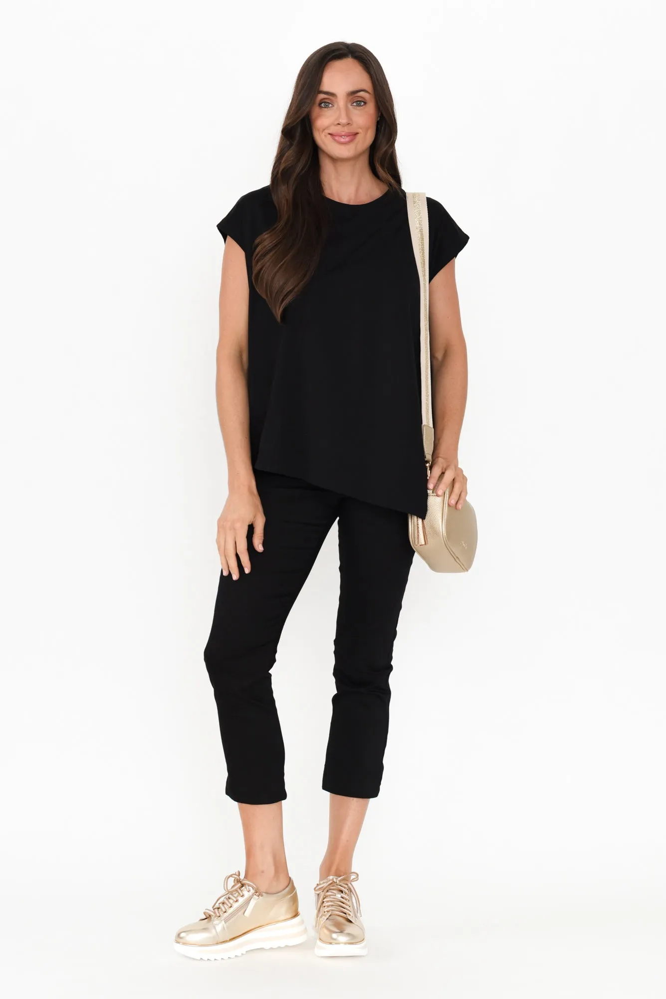 Dione Black Cotton Blend Asymmetric Top